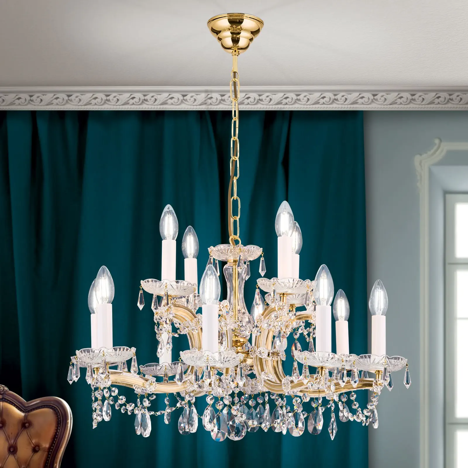 Luster MARIA THERESIA, 12 izvora svetla, zlatni - 1