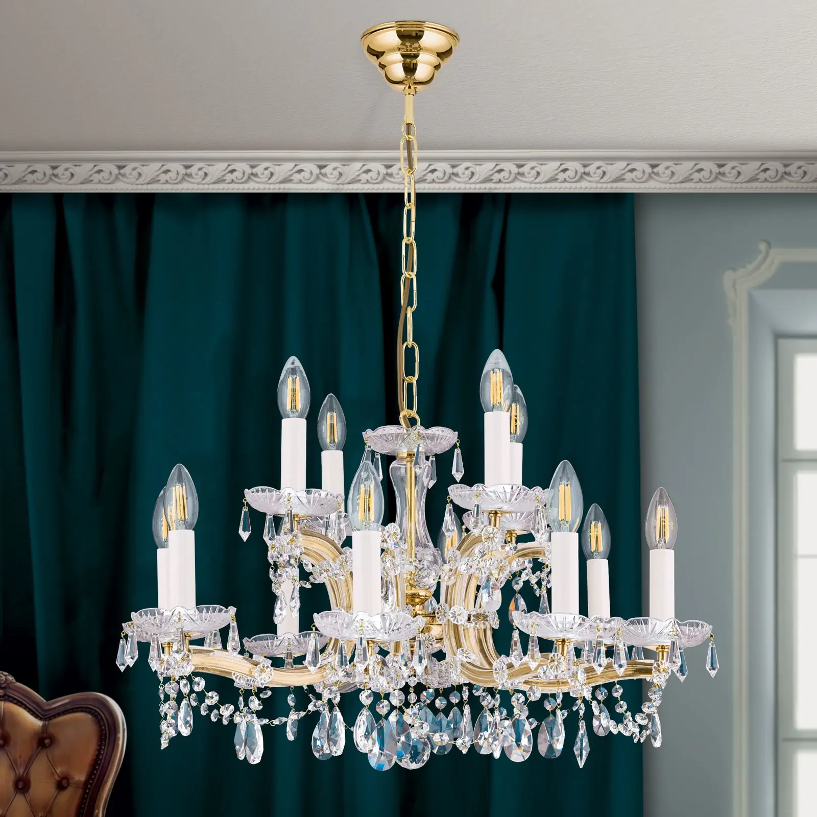 Luster MARIA THERESIA, 12 izvora svetla, zlatni - 3