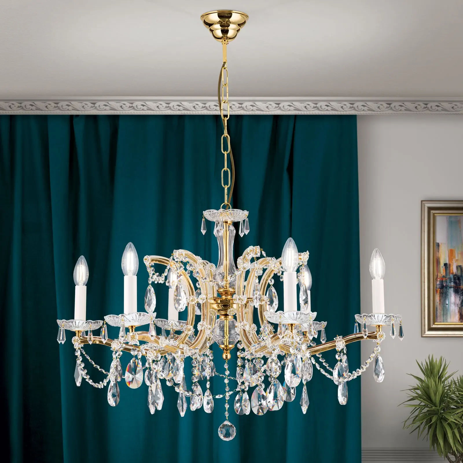 Kristalni luster MARIA THERESIA, 6 izvora svetla, zlato