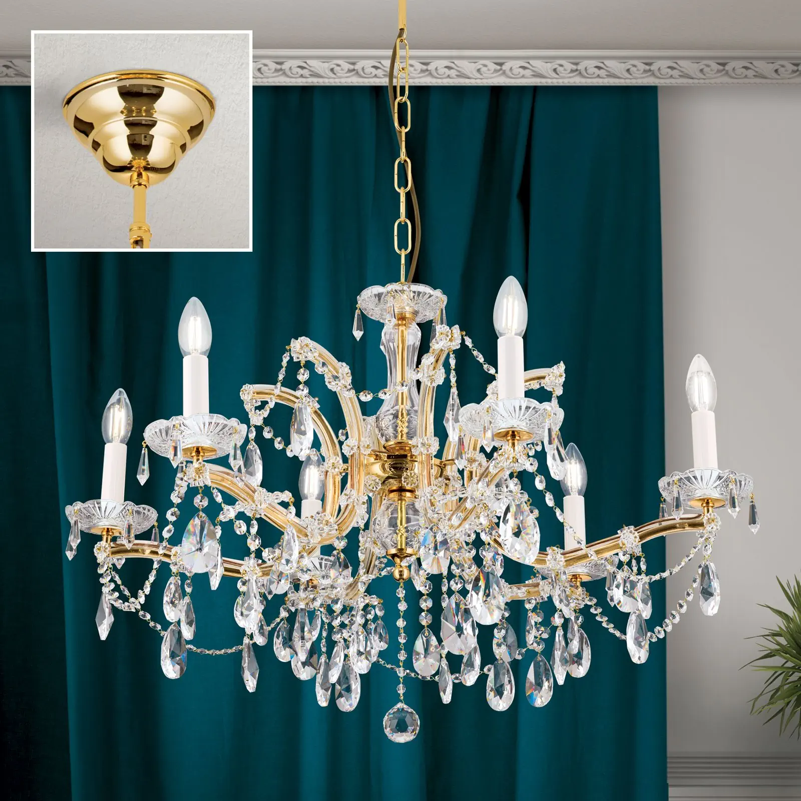 Kristalni luster MARIA THERESIA, 6 izvora svetla, zlato - 2