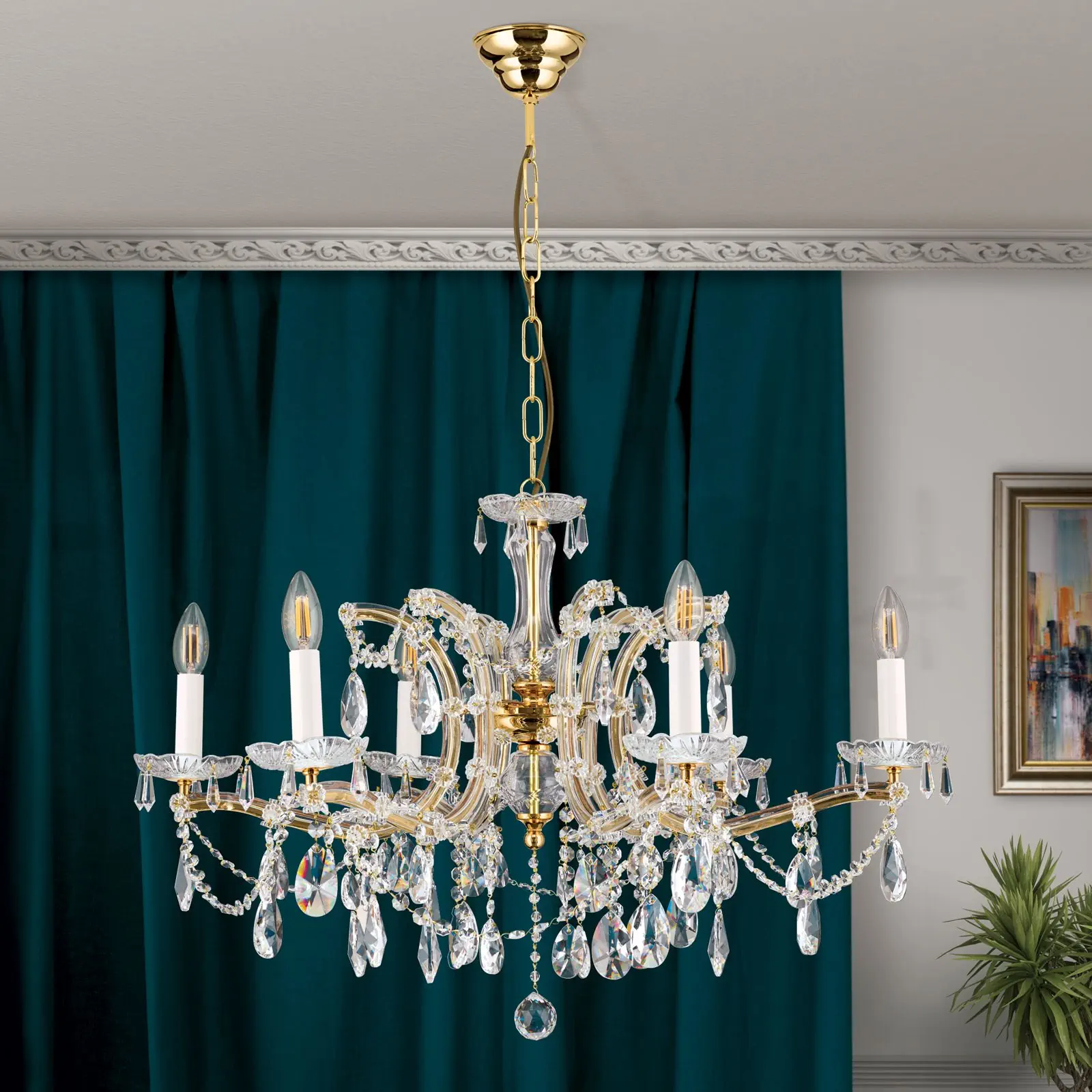 Kristalni luster MARIA THERESIA, 6 izvora svetla, zlato - 3
