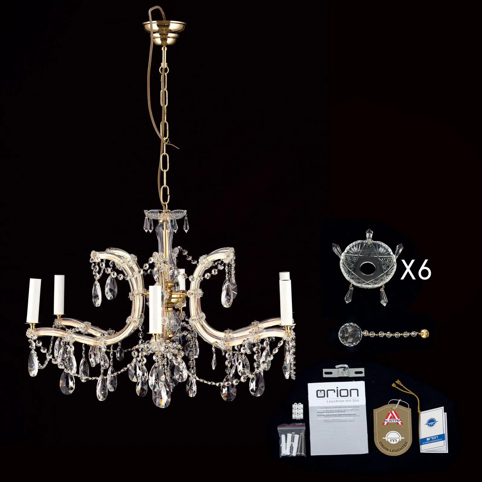 Kristalni luster MARIA THERESIA, 6 izvora svetla, zlato - 8