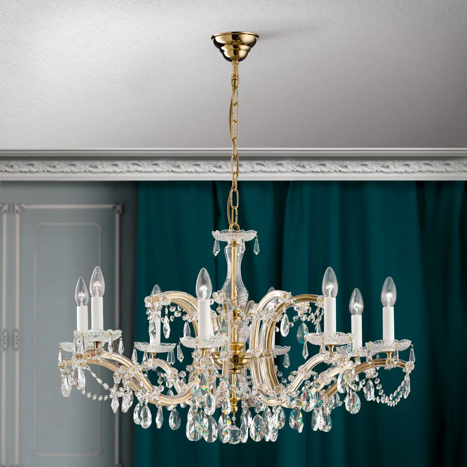 Kristalni luster MARIA THERESIA, 8 izvora svetla, zlato - 7