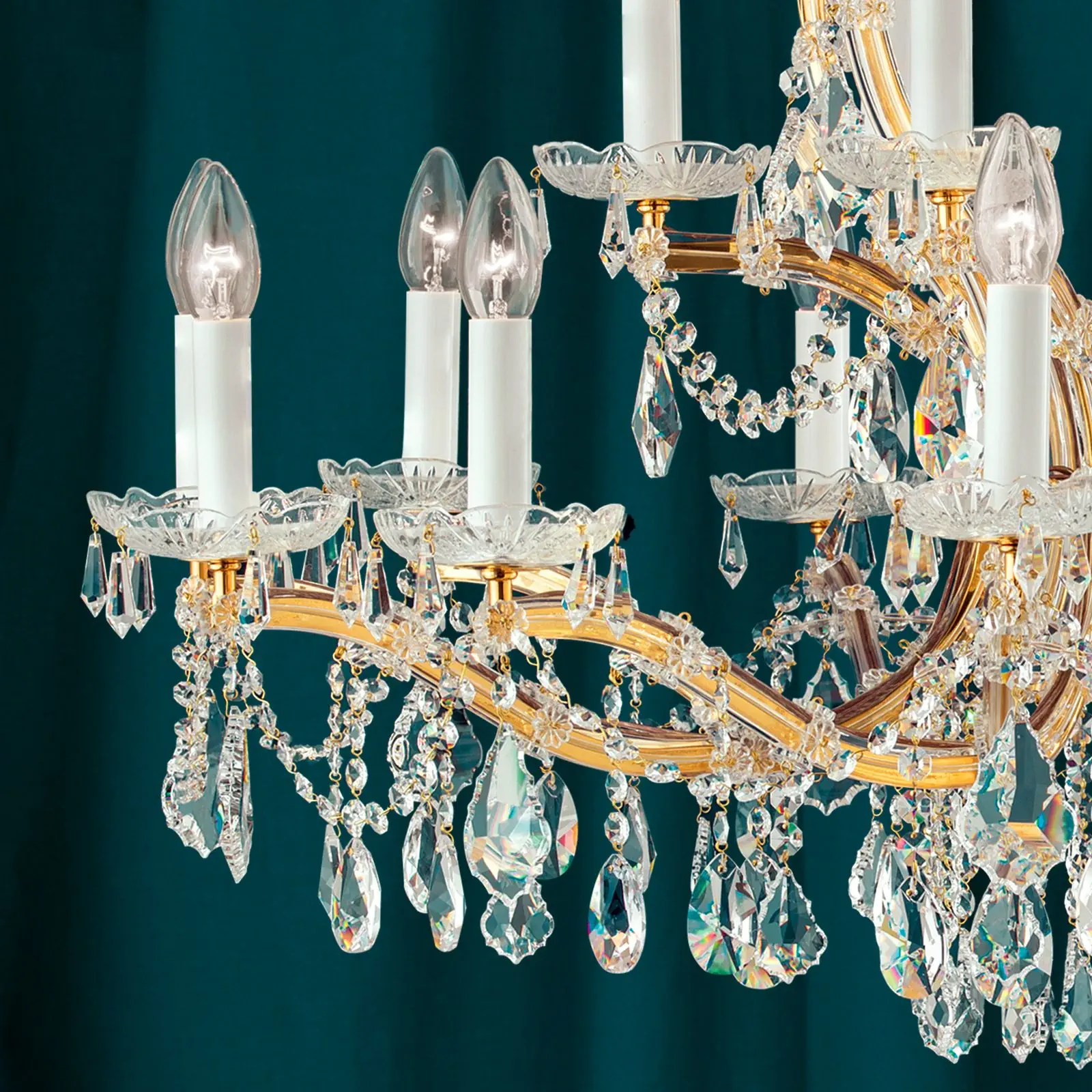 Luster MARIA THERESIA, 18 izvora svetla, zlatni, sa krunom - 2