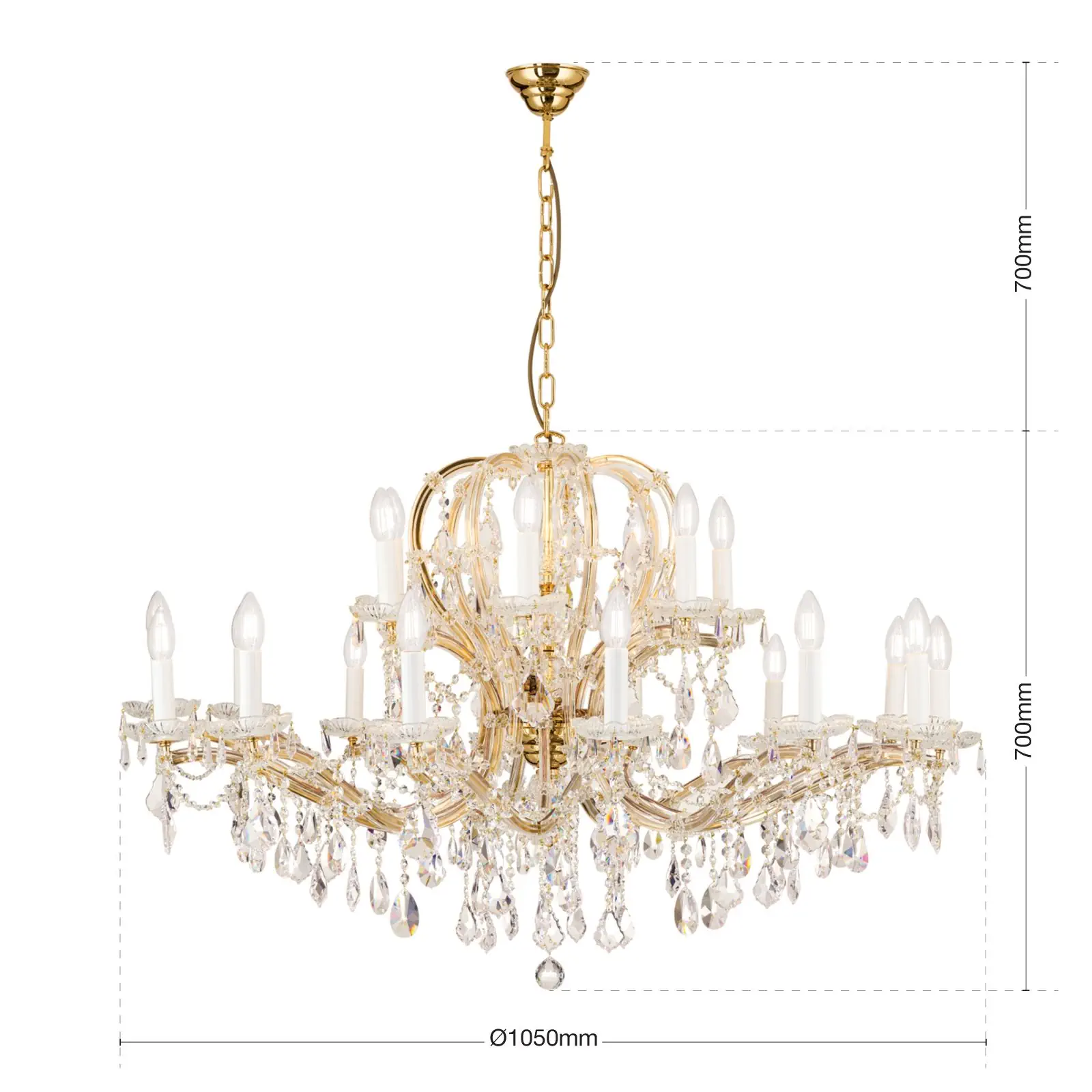 Viseća lampa MARIA THERESIA, 21 izvor svetla, zlatna, sa krunom - 7