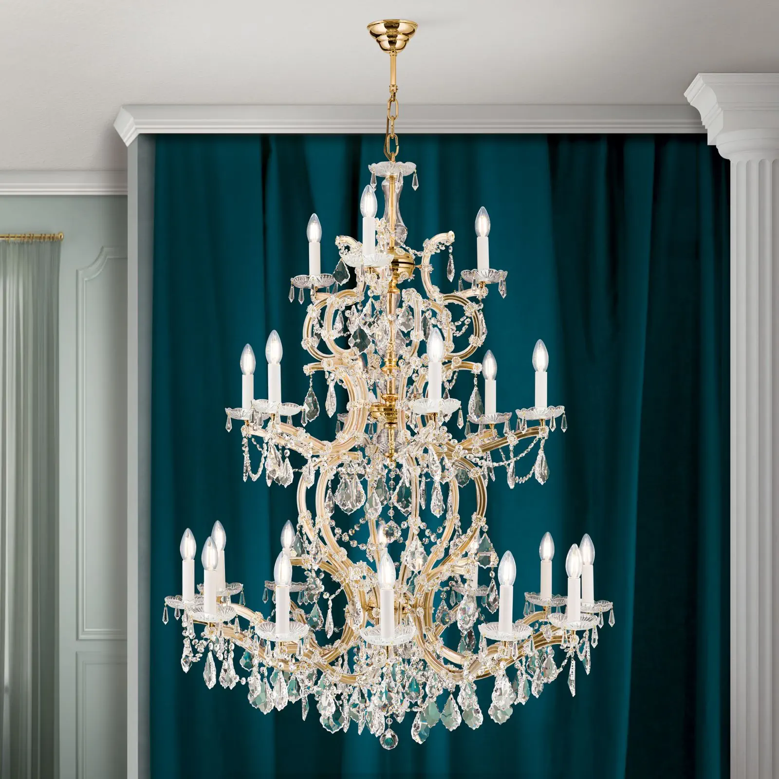 Luster MARIA THERESIA, 12+6+3 izvora svetla, zlatni, sa krunom - 1