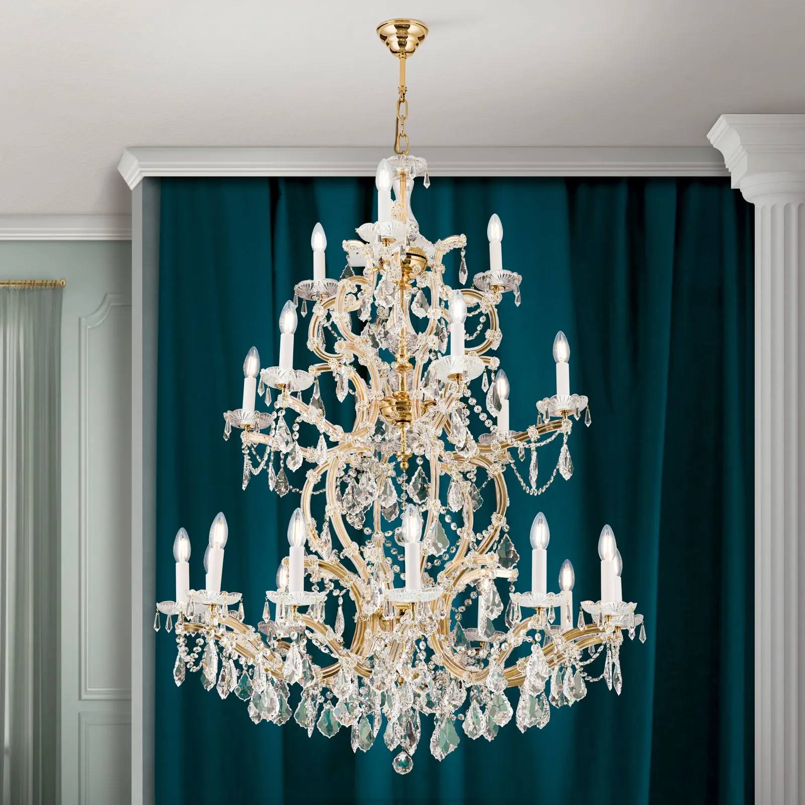 Luster MARIA THERESIA, 12+6+3 izvora svetla, zlatni, sa krunom - 2