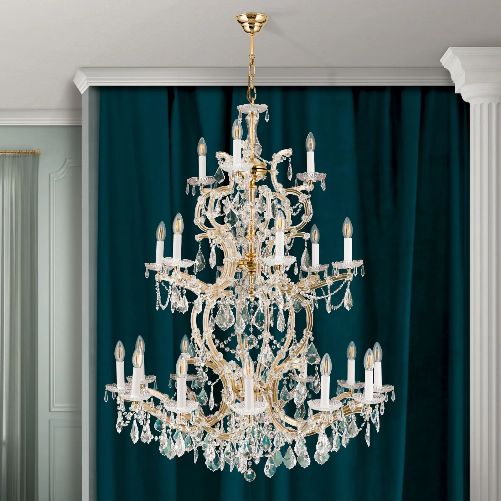 Luster MARIA THERESIA, 12+6+3 izvora svetla, zlatni, sa krunom - 3