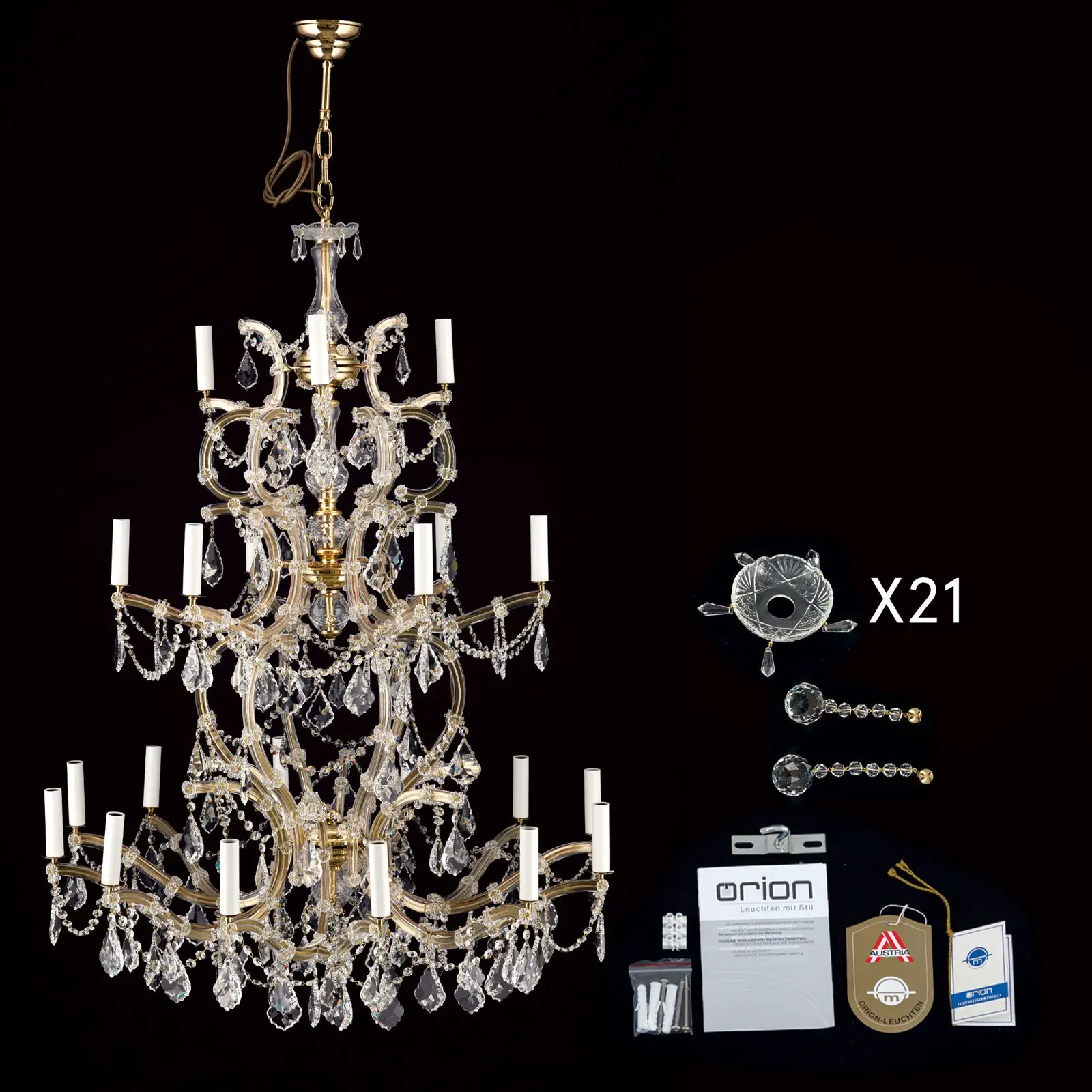 Luster MARIA THERESIA, 12+6+3 izvora svetla, zlatni, sa krunom - 8