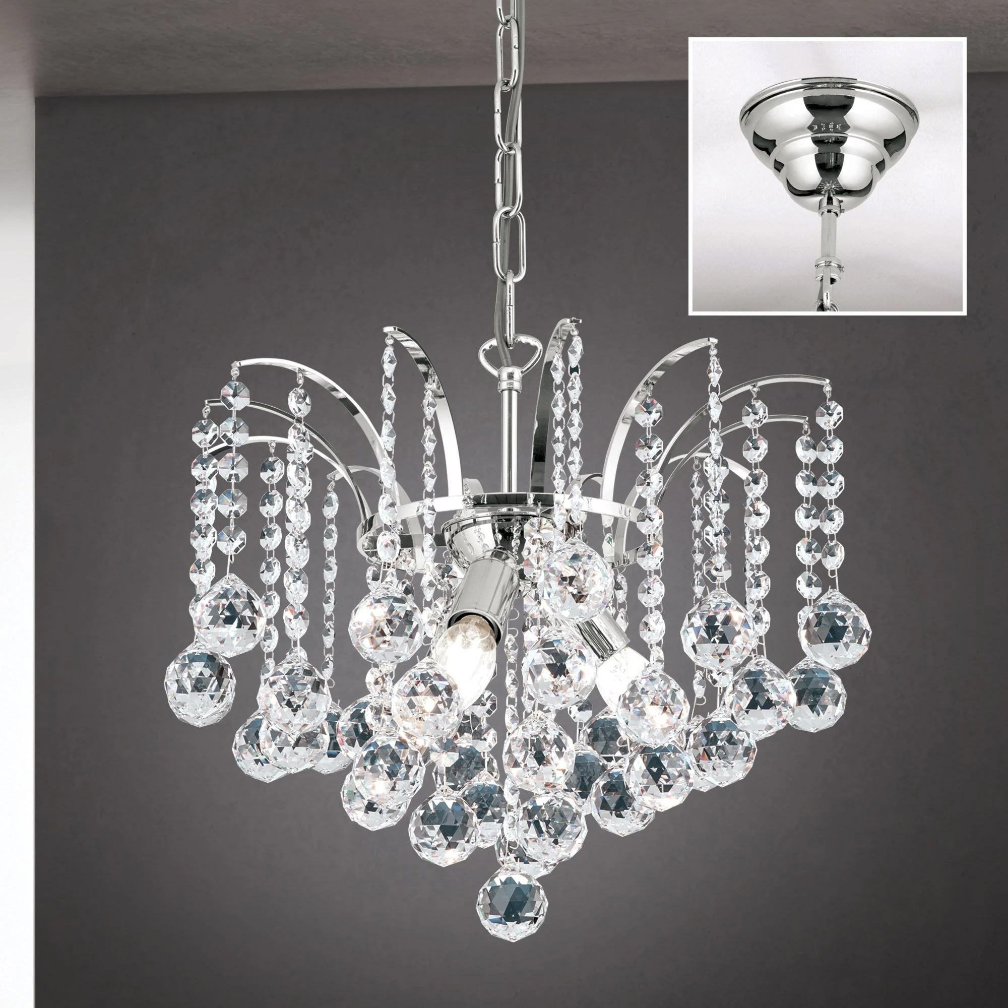 Luster KRISTALL KLASSISCH, 3 izvora svetla, hrom, providni kristal - 2