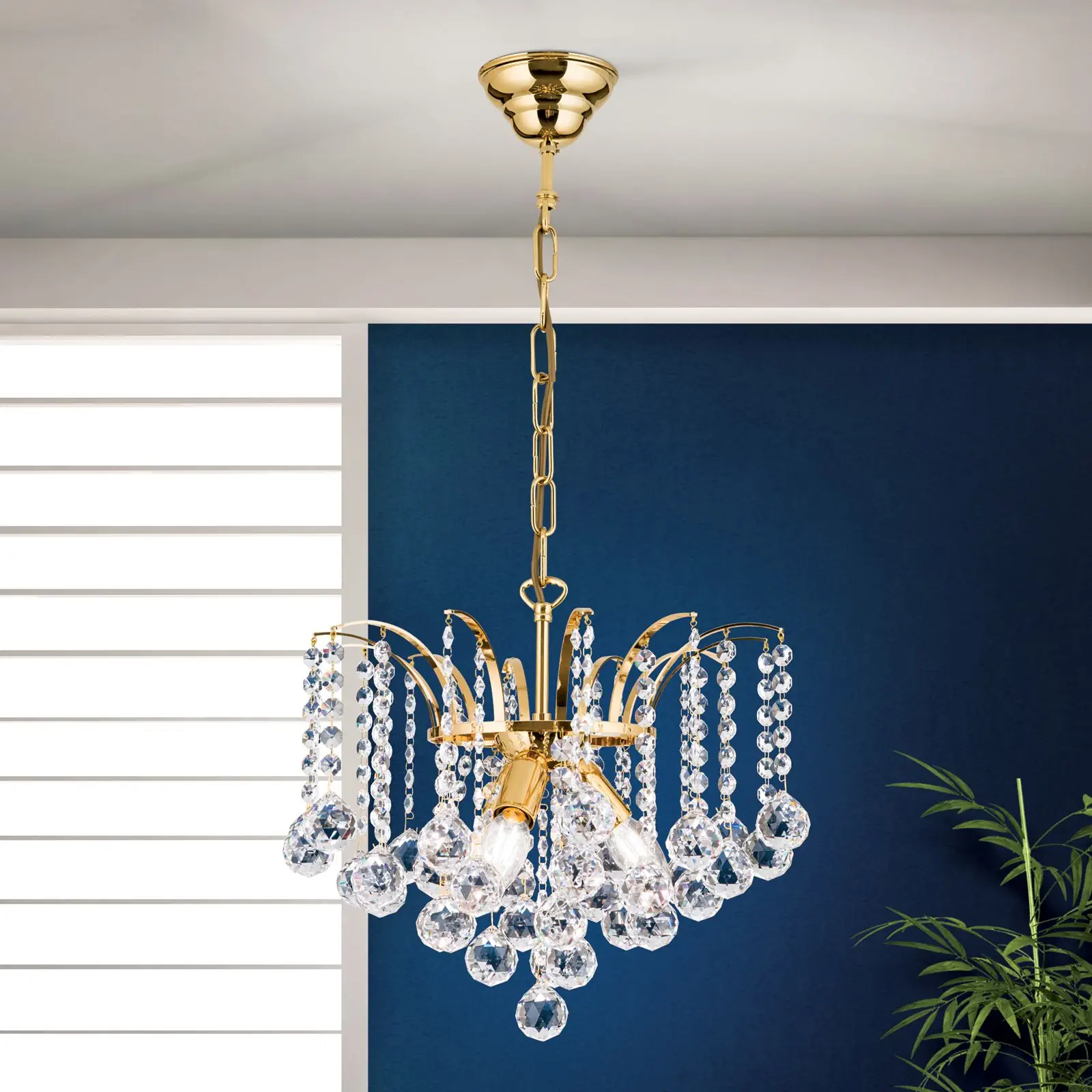 Luster KRISTALL KLASSISCH, 3 izvora svetla, zlatni sa providnim kristalnim visećim elementima - 1