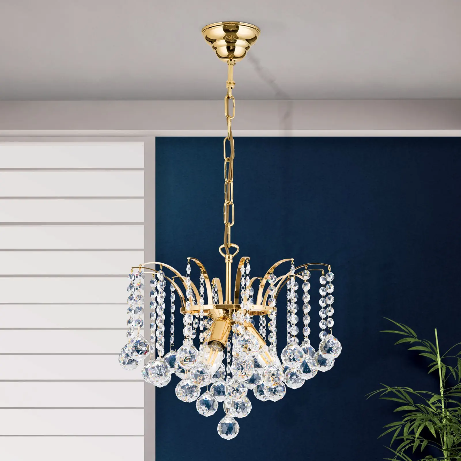 Luster KRISTALL KLASSISCH, 3 izvora svetla, zlatni sa providnim kristalnim visećim elementima - 3