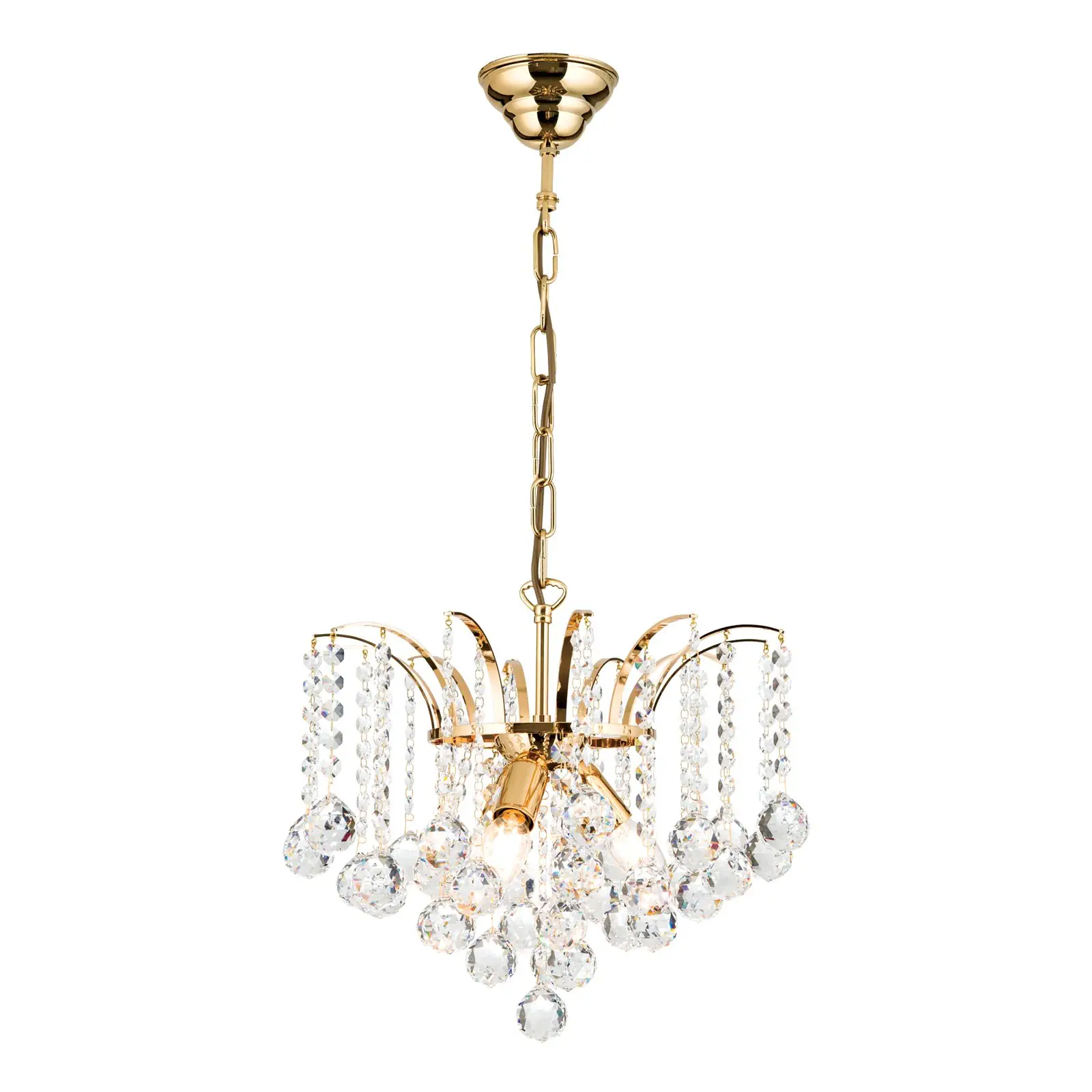 Luster KRISTALL KLASSISCH, 3 izvora svetla, zlatni sa providnim kristalnim visećim elementima - 4