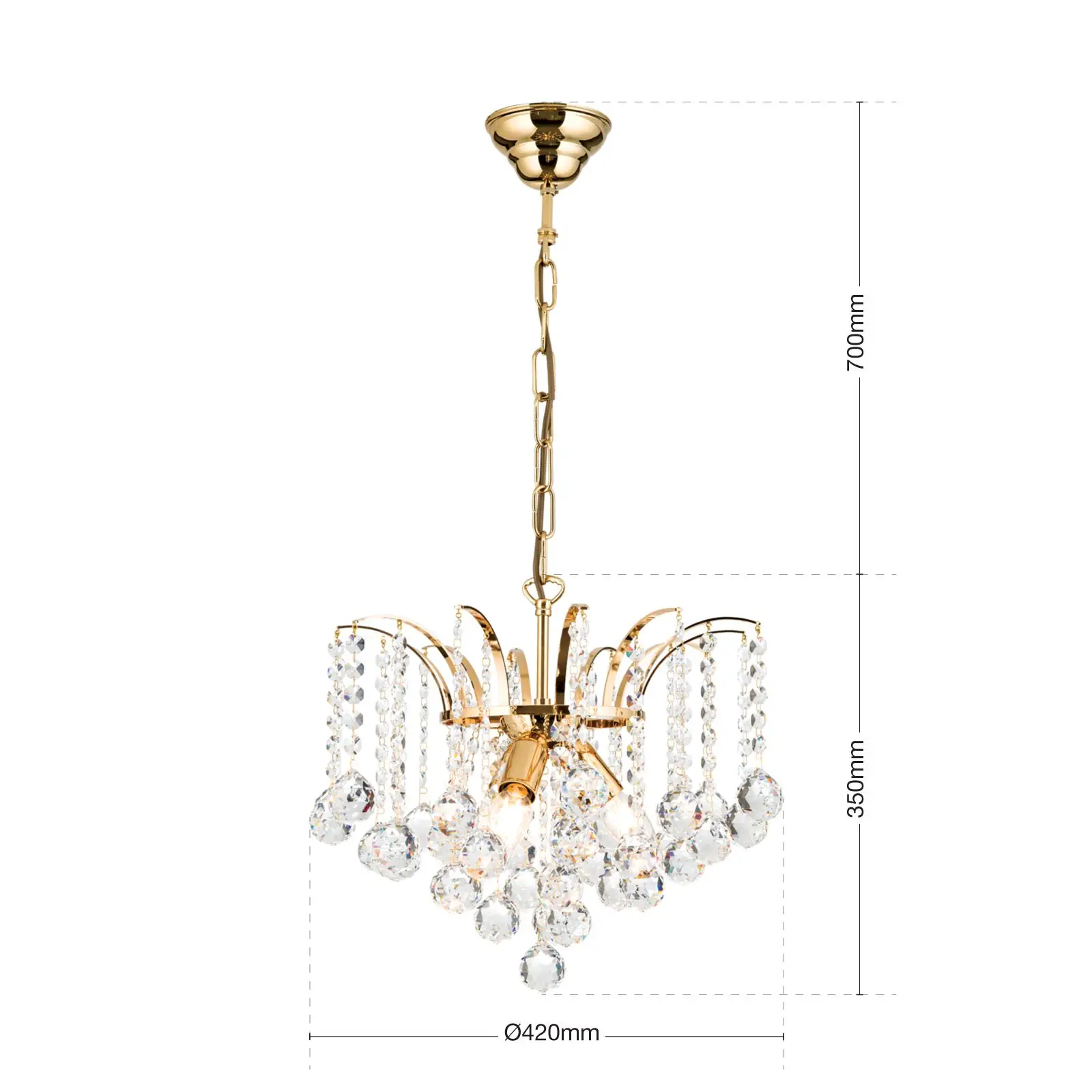 Luster KRISTALL KLASSISCH, 3 izvora svetla, zlatni sa providnim kristalnim visećim elementima - 7