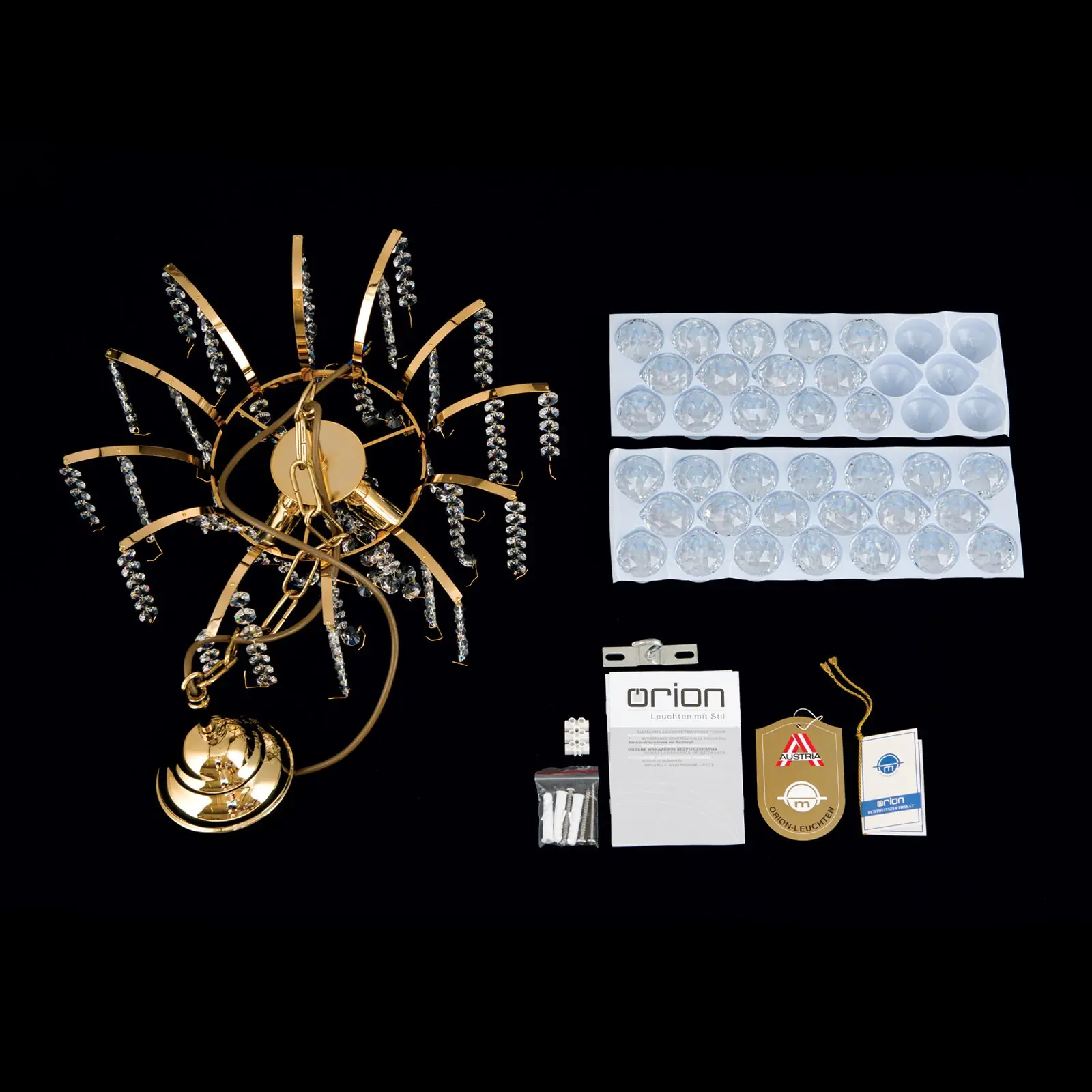 Luster KRISTALL KLASSISCH, 3 izvora svetla, zlatni sa providnim kristalnim visećim elementima - 8