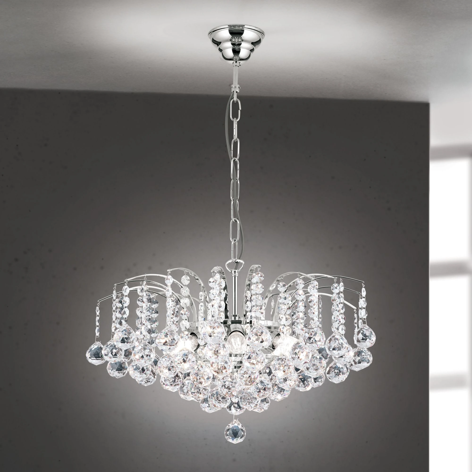 Luster KRISTALL KLASSISCH, 6 izvora svetla, hrom, providni kristal - 1