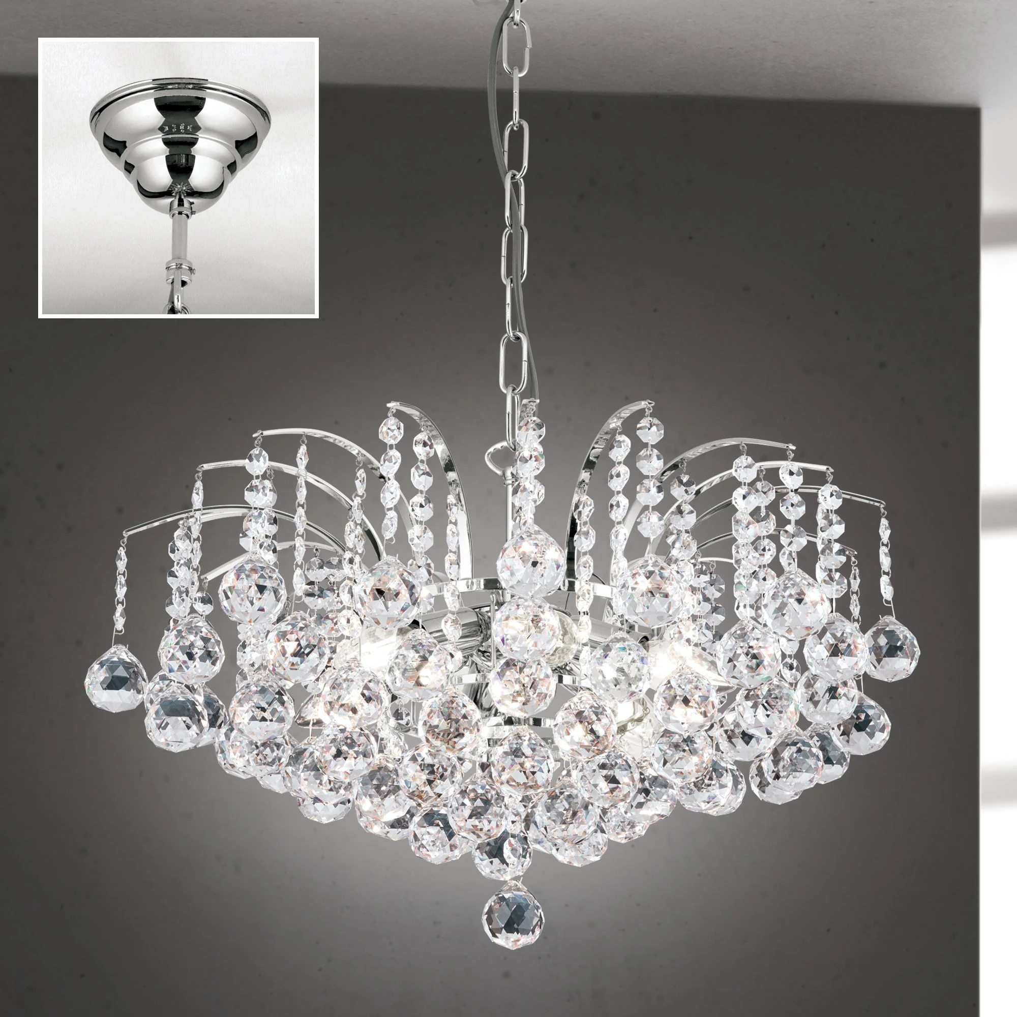 Luster KRISTALL KLASSISCH, 6 izvora svetla, hrom, providni kristal - 2