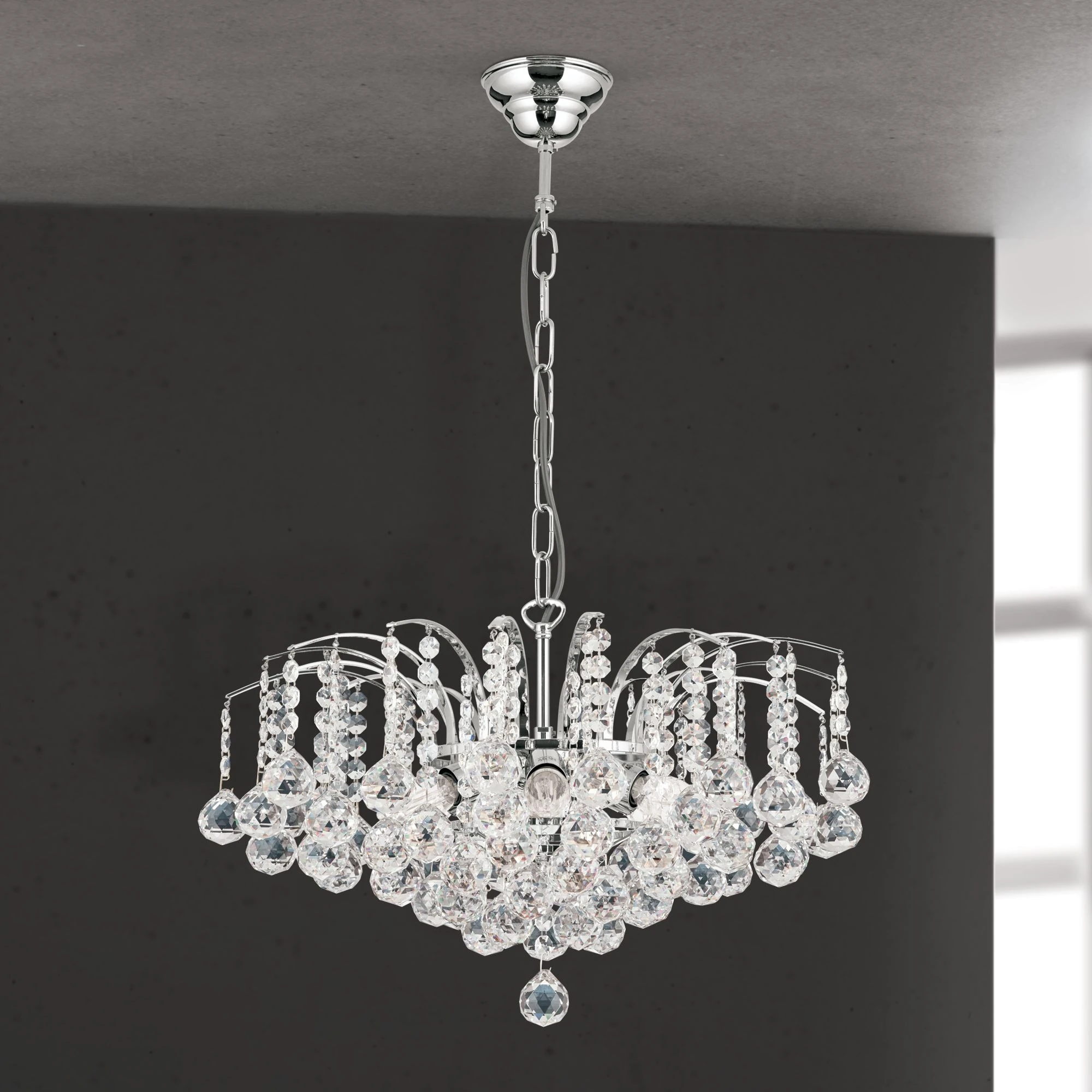 Luster KRISTALL KLASSISCH, 6 izvora svetla, hrom, providni kristal - 3