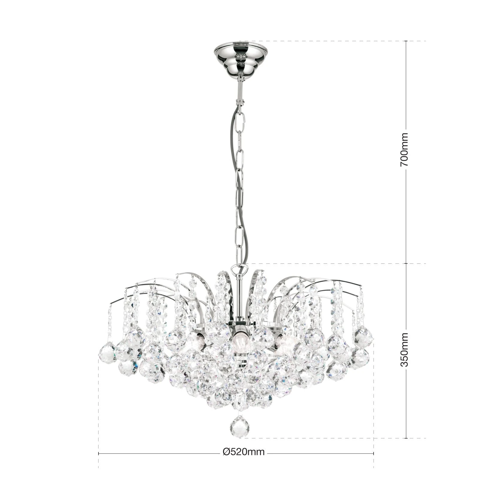 Luster KRISTALL KLASSISCH, 6 izvora svetla, hrom, providni kristal - 7