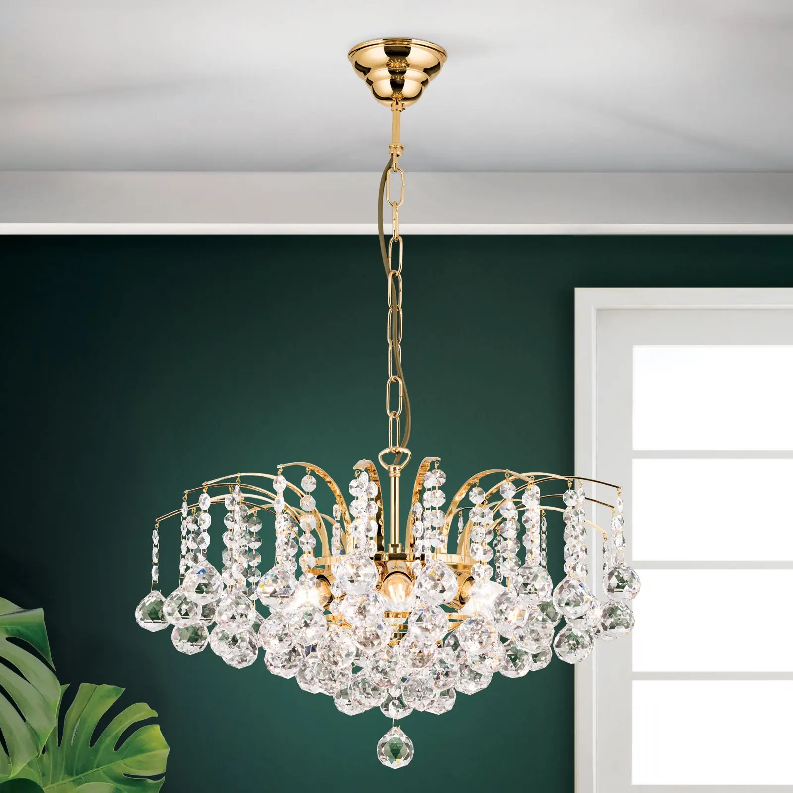 Luster KRISTALL KLASSISCH, 6 izvora svetla, zlatni, sa providnom kristalnom dekoracijom - 1