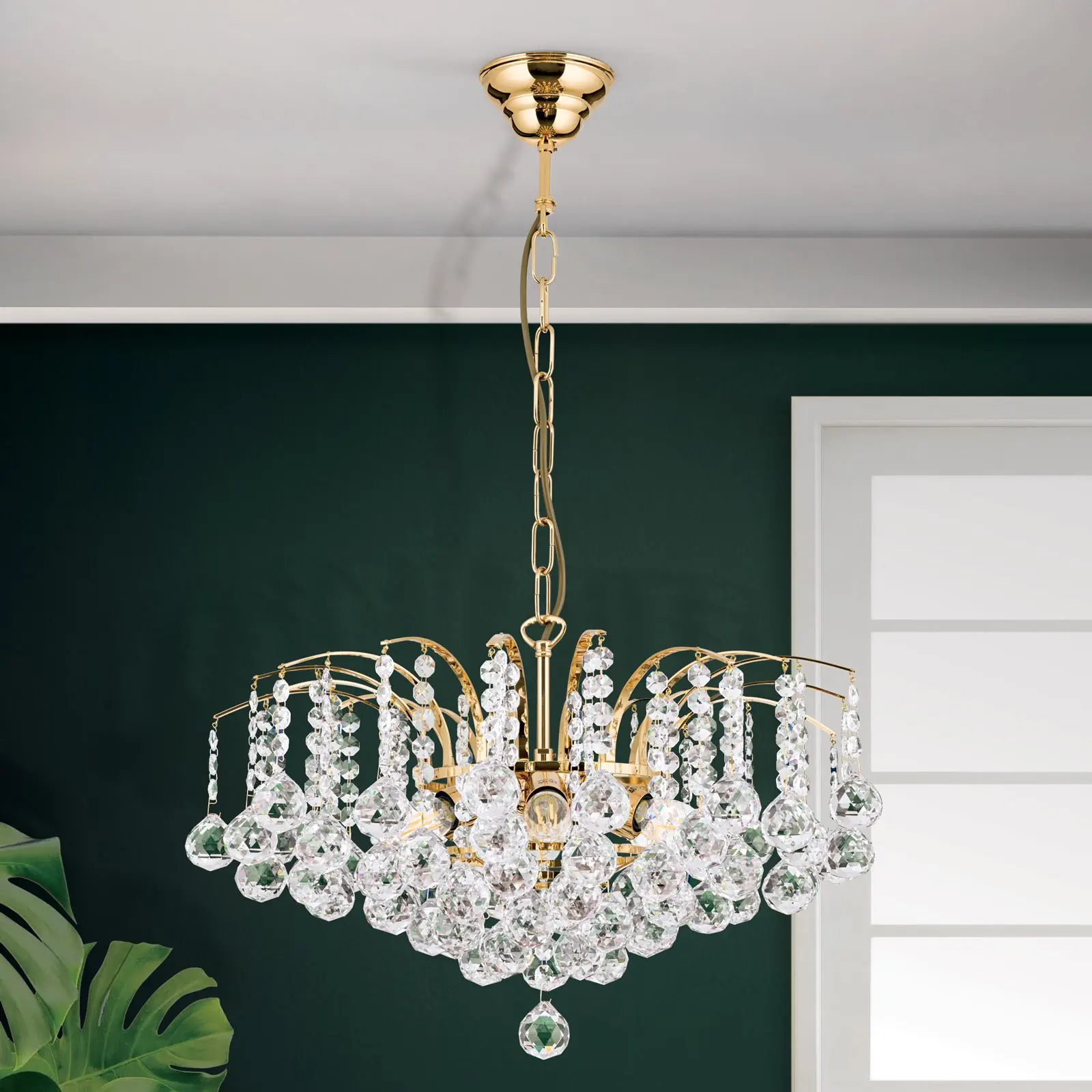 Luster KRISTALL KLASSISCH, 6 izvora svetla, zlatni, sa providnom kristalnom dekoracijom - 3