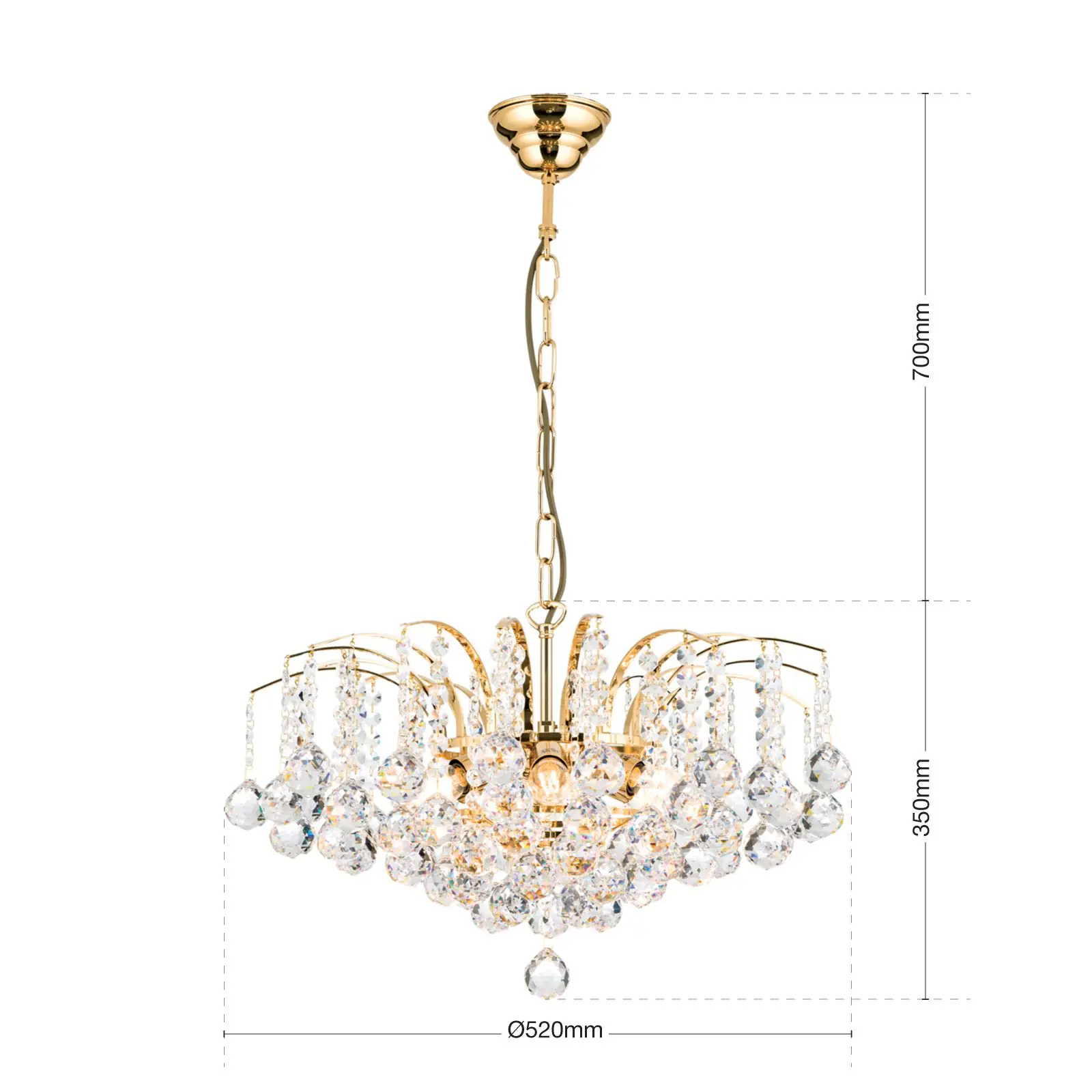 Luster KRISTALL KLASSISCH, 6 izvora svetla, zlatni, sa providnom kristalnom dekoracijom - 7