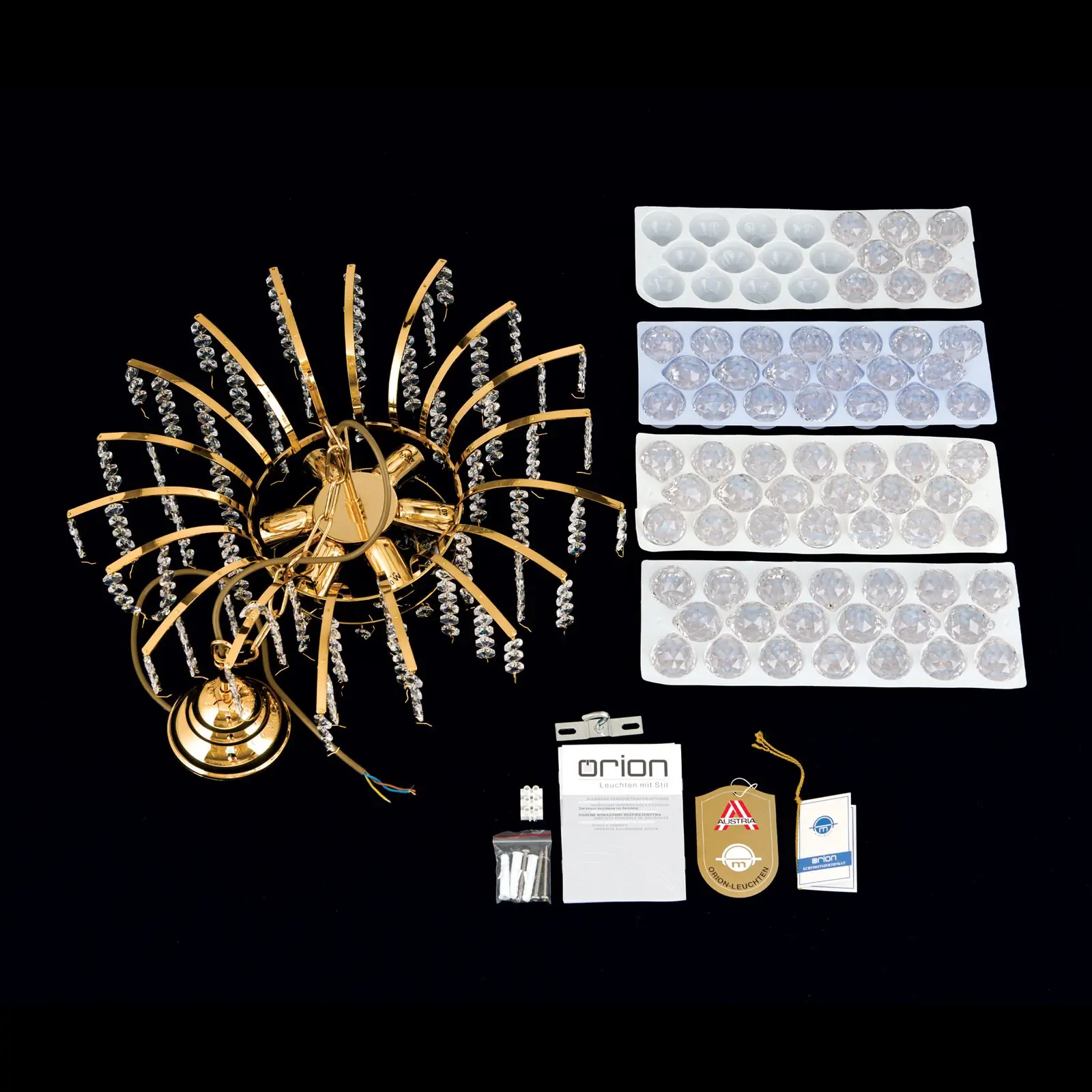 Luster KRISTALL KLASSISCH, 6 izvora svetla, zlatni, sa providnom kristalnom dekoracijom - 8