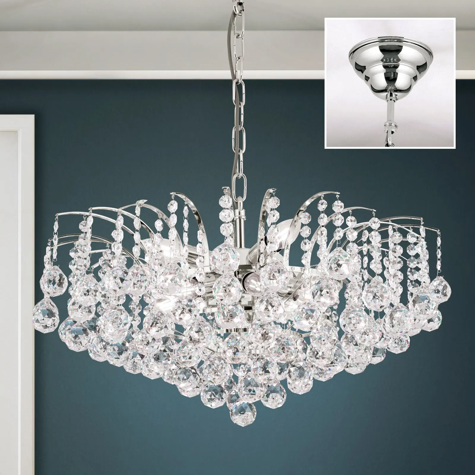 Luster KRISTALL KLASSISCH, 9 izvora svetla, zlatni, sa providnom kristalnom dekoracijom - 2