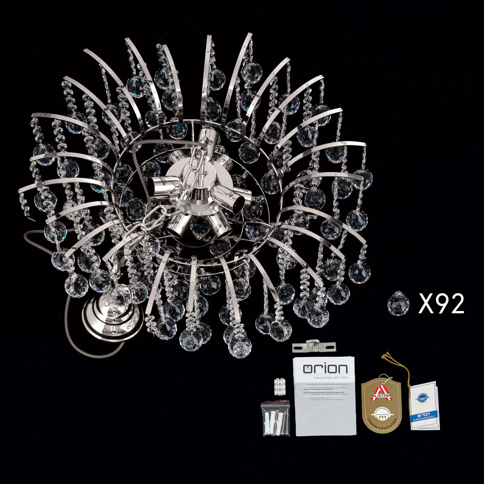 Luster KRISTALL KLASSISCH, 9 izvora svetla, zlatni, sa providnom kristalnom dekoracijom - 8