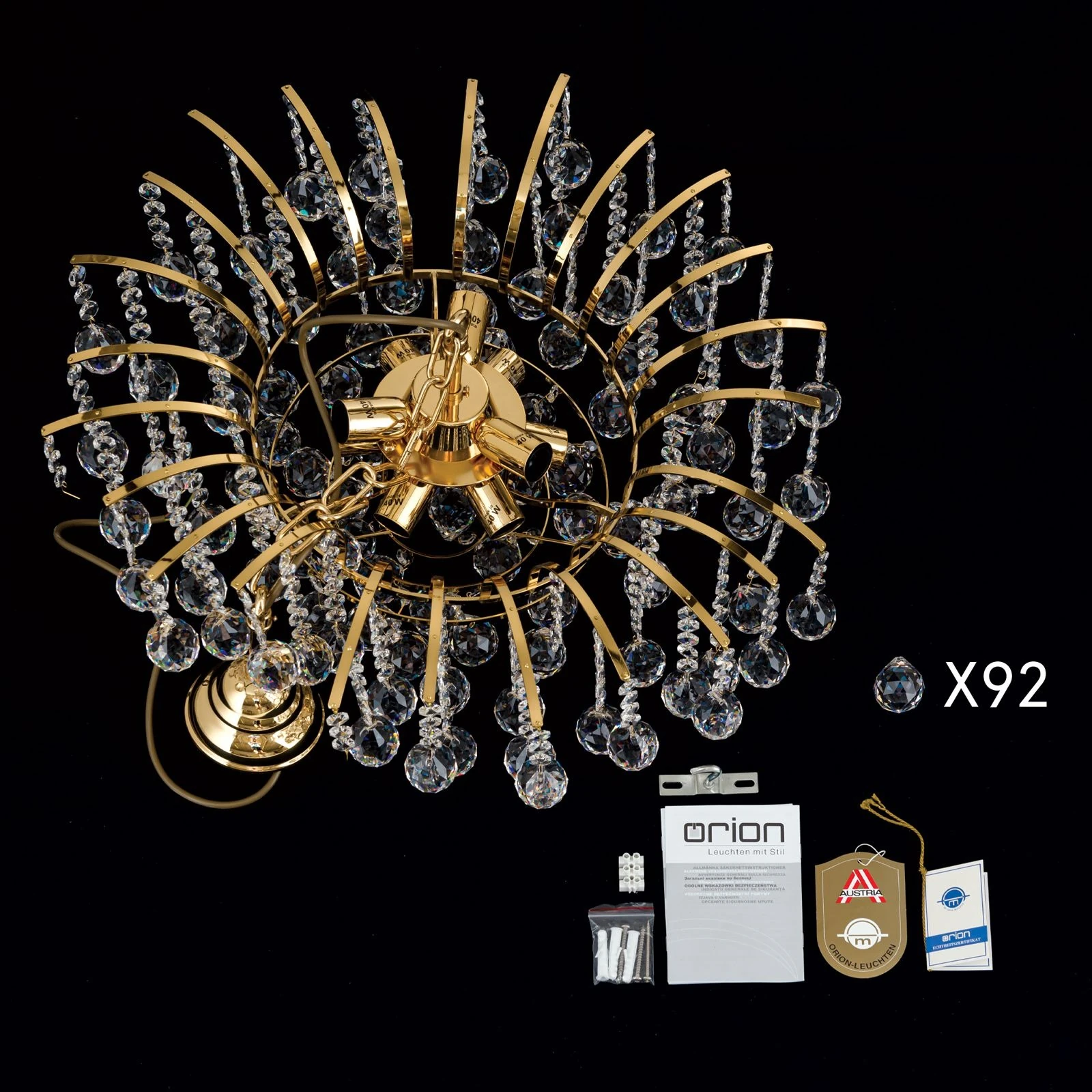 Luster KRISTALL KLASSISCH, 9 izvora svetla, 24-karatno pozlaćeno, providni kristal - 8