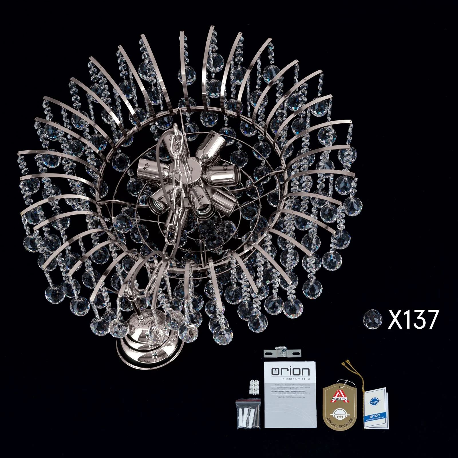 Luster KRISTALL KLASSISCH, 10 izvora svetla, hrom, providni kristal - 8