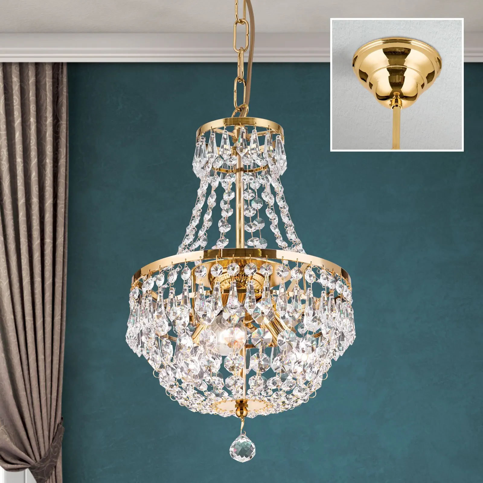 Luster SHERATON, 3 izvora svetla, 25 cm, 24-karatno pozlaćen - 2