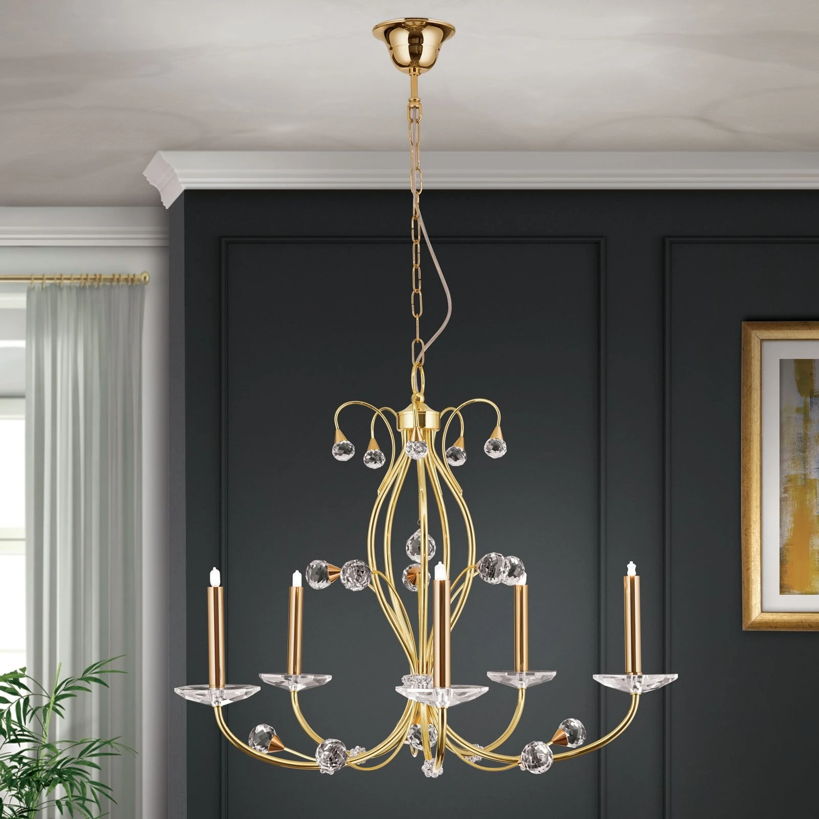 Luster EREMITAGE, 5 izvora svetla, 24-karatno pozlaćeno - 1