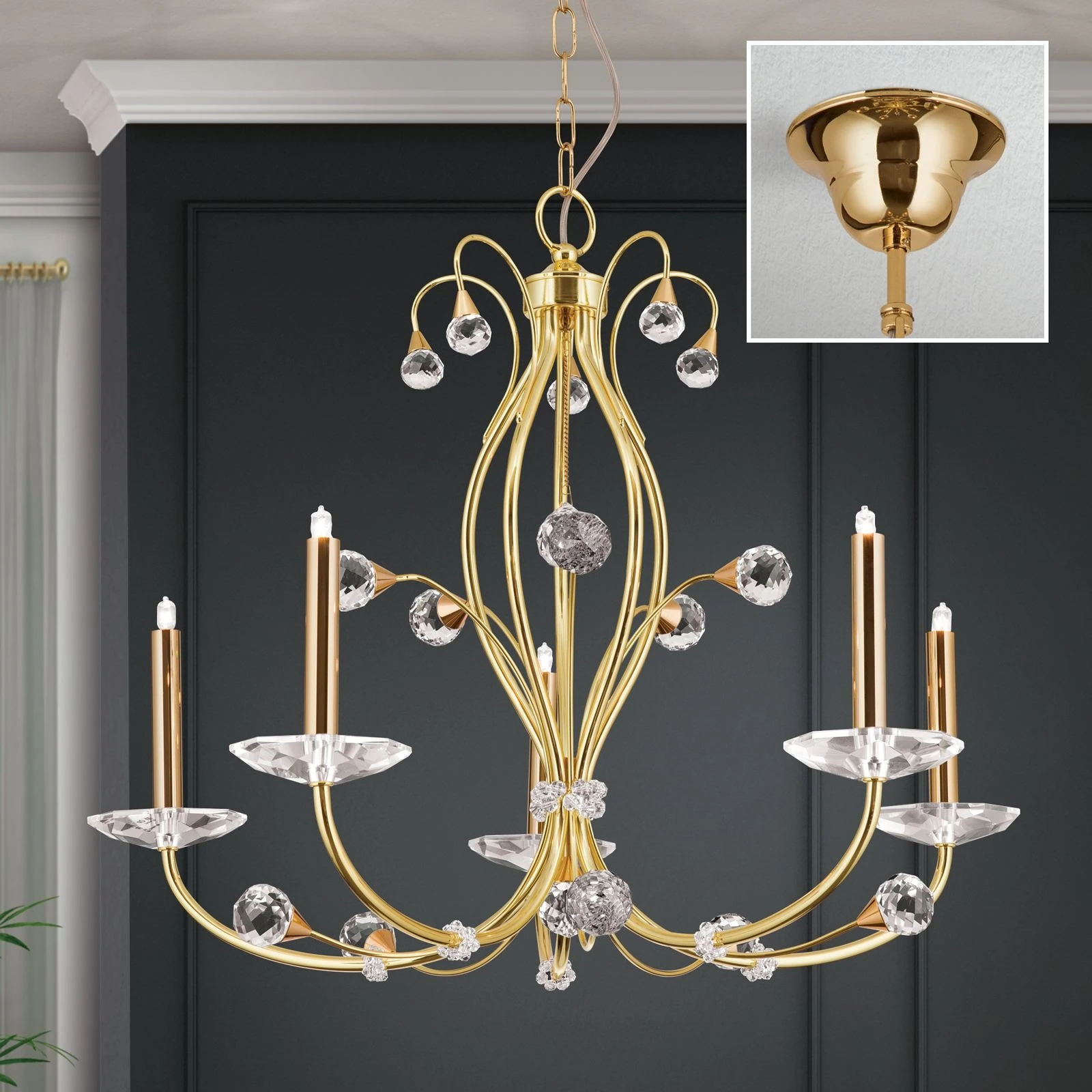 Luster EREMITAGE, 5 izvora svetla, 24-karatno pozlaćeno - 2