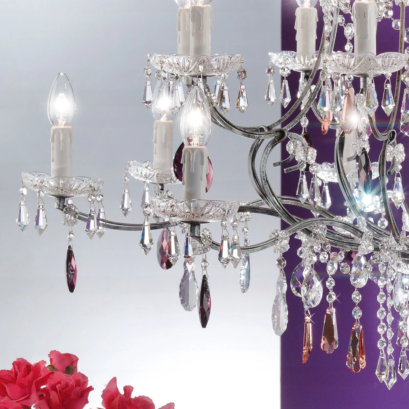 Luster VERONA, 17 izvora svetla, antik srebro, providni kristali - 2