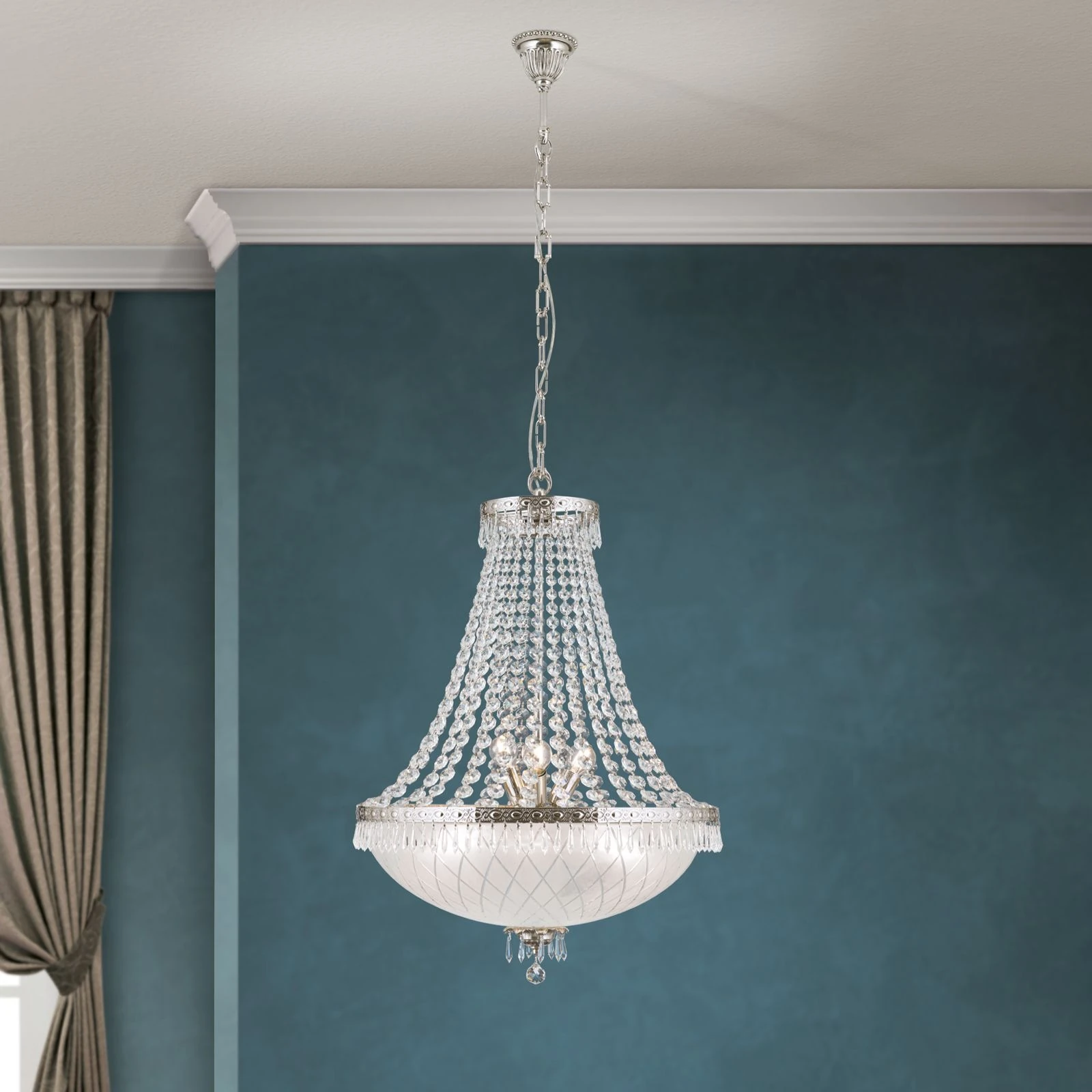 Luster EMPIRE CRYSTAL, 9 izvora svetla, antik srebro - 1