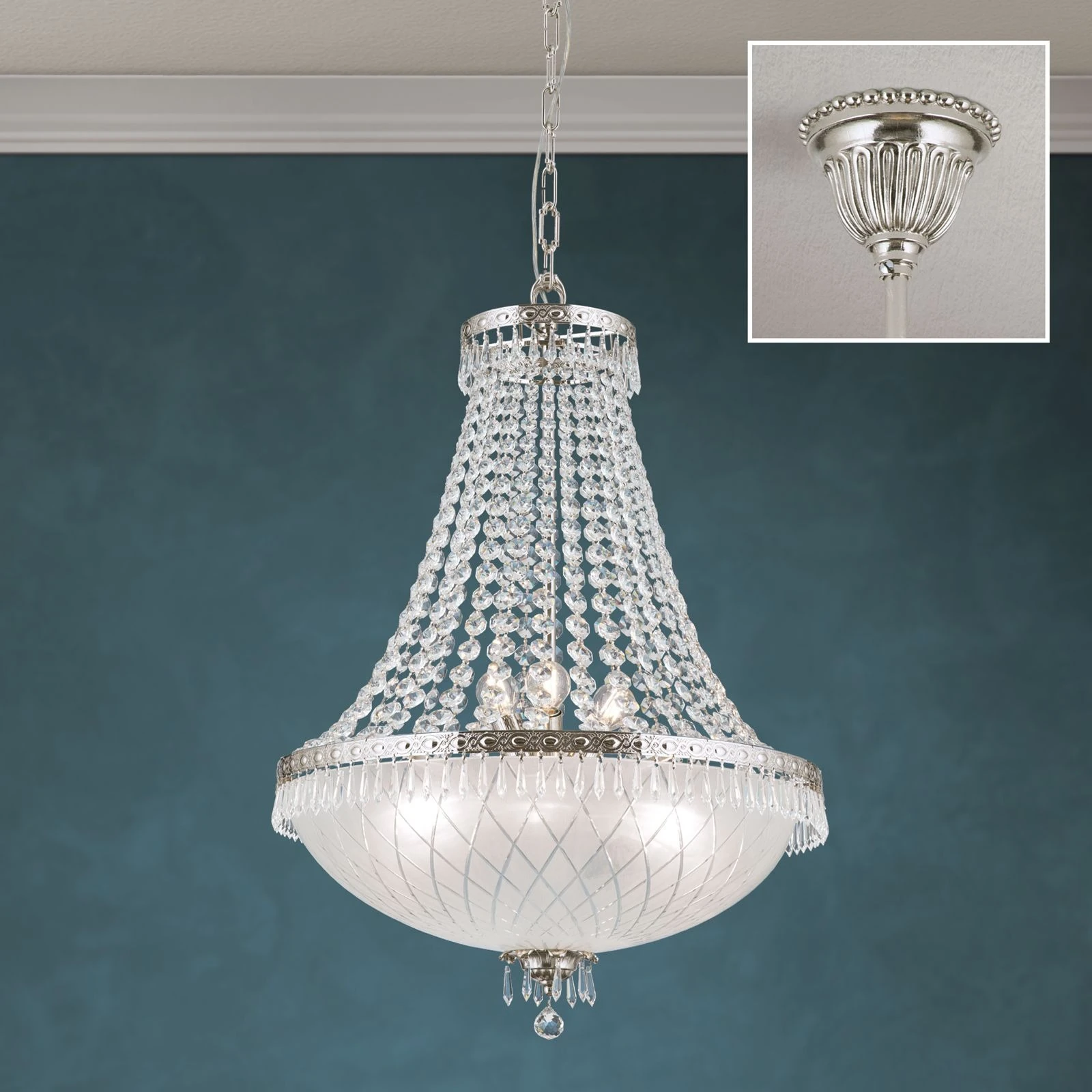 Luster EMPIRE CRYSTAL, 9 izvora svetla, antik srebro - 2