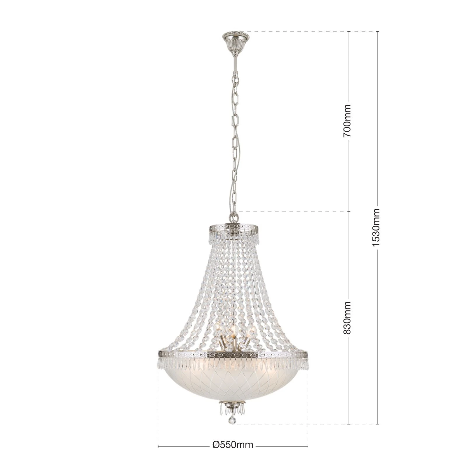 Luster EMPIRE CRYSTAL, 9 izvora svetla, antik srebro - 7