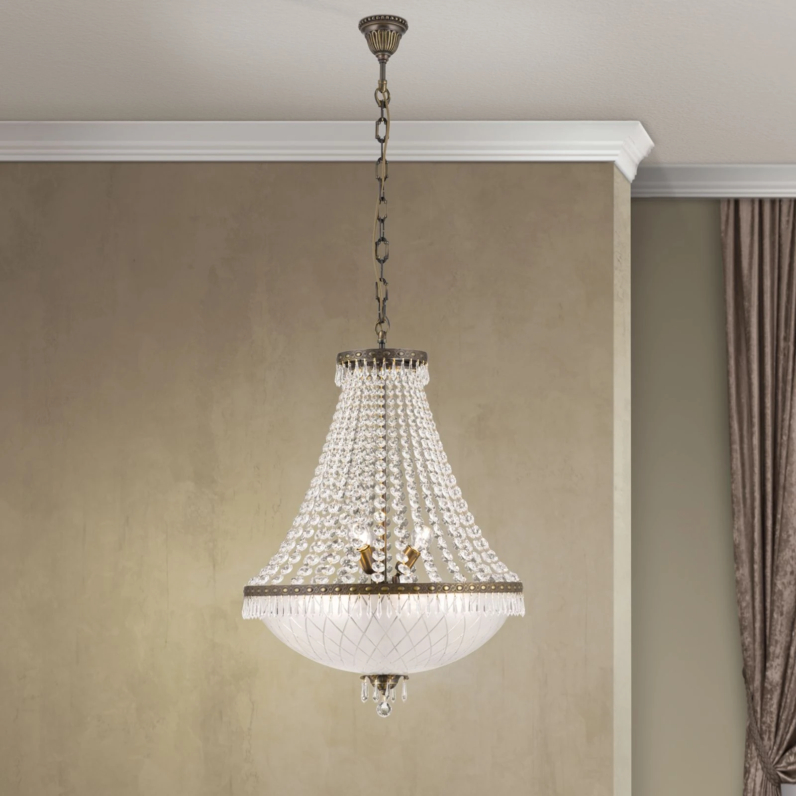 Luster EMPIRE CRYSTAL, 9 izvora svetla, antik patina - 1