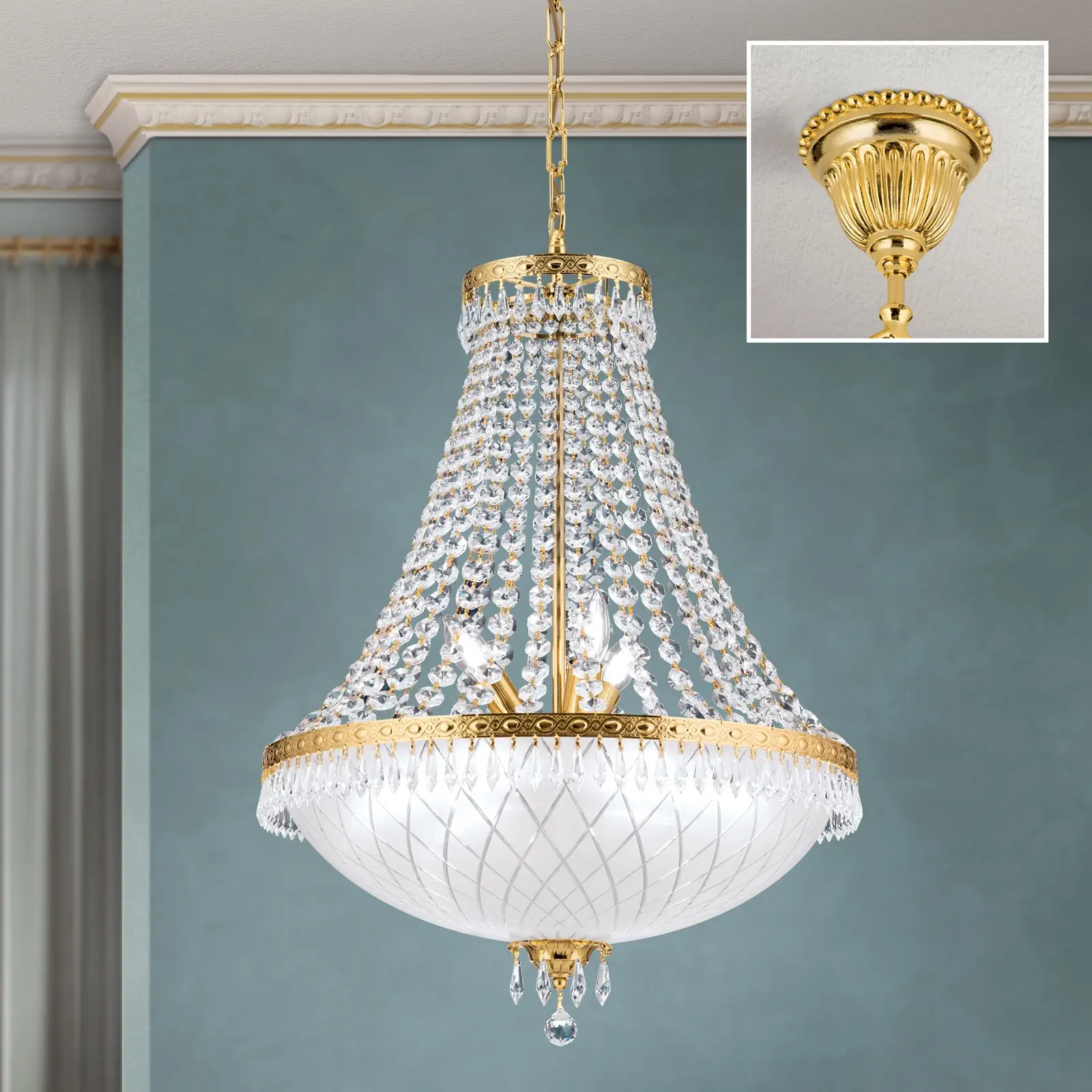 Luster EMPIRE CRYSTAL, 9 izvora svetla, zlato - 2