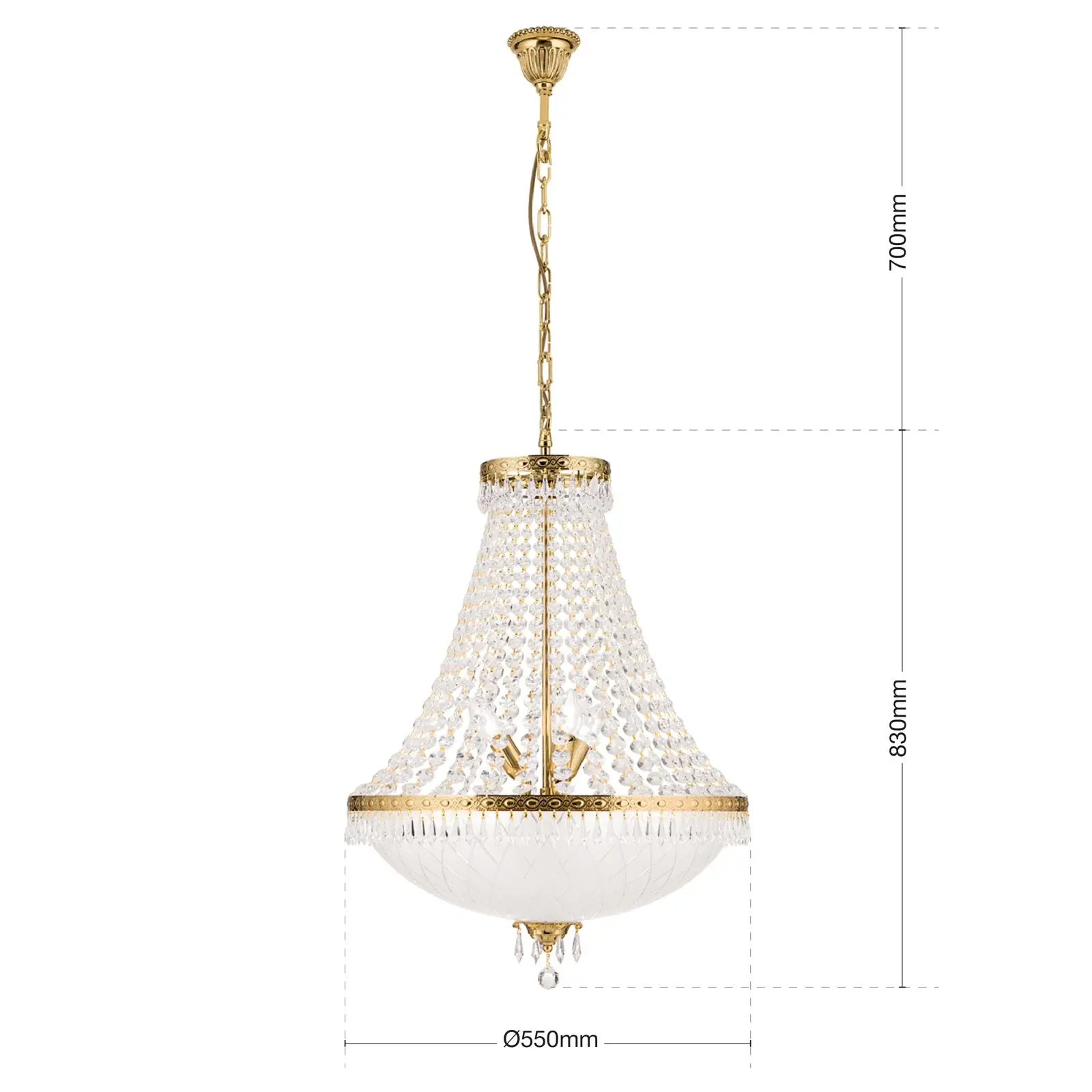 Luster EMPIRE CRYSTAL, 9 izvora svetla, zlato - 7