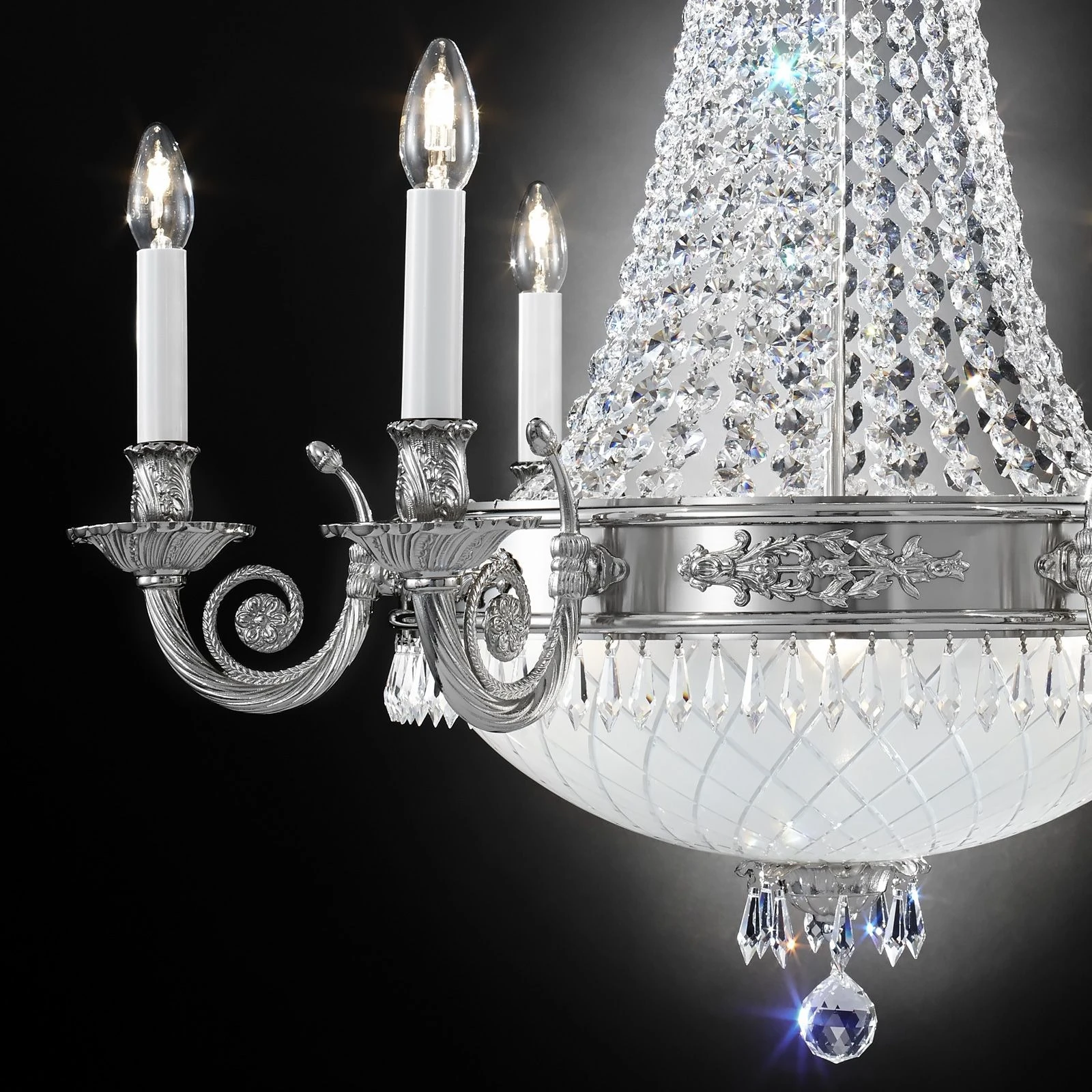 Luster EMPIRE CRYSTAL, 6+6 izvora svetla, antik srebro, saten difuzno opalno staklo - 2