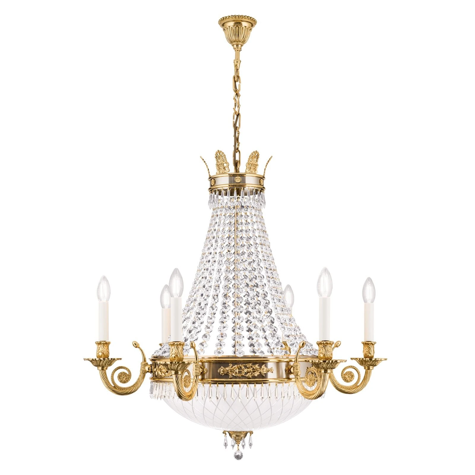 Luster EMPIRE CRYSTAL, 6+6 izvora svetla, 24-karatno pozlaćen, saten difuzno opalno staklo - 4