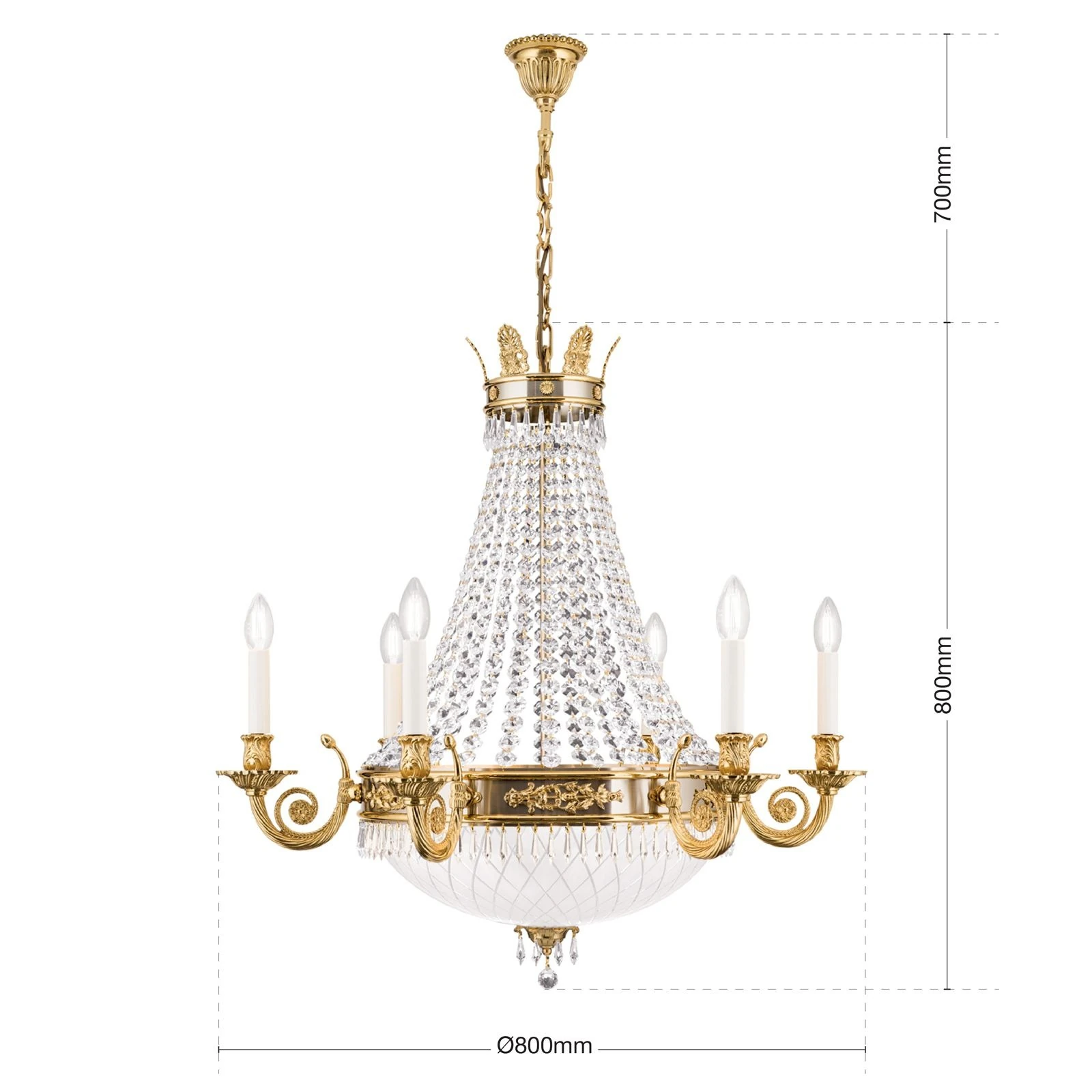 Luster EMPIRE CRYSTAL, 6+6 izvora svetla, 24-karatno pozlaćen, saten difuzno opalno staklo - 7