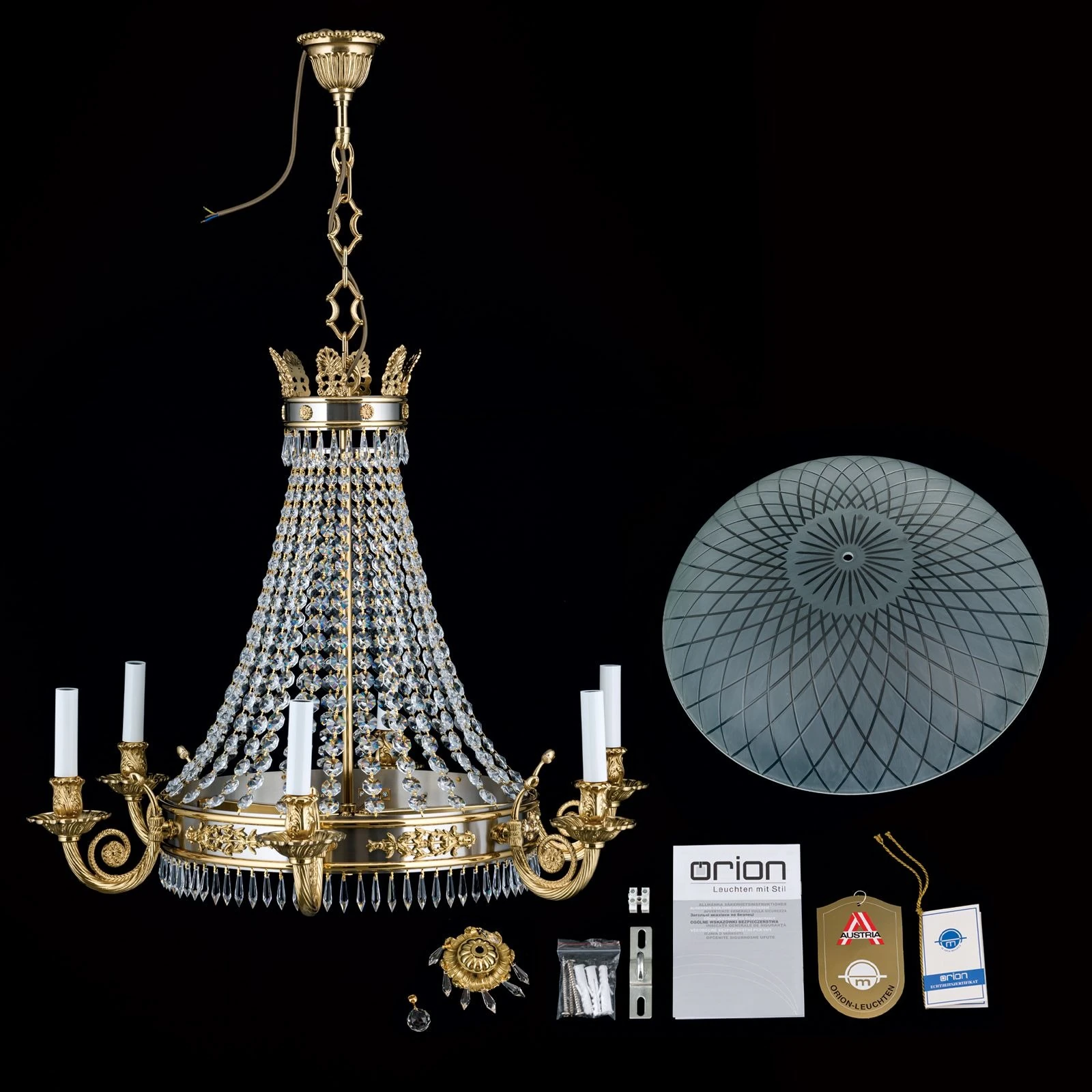 Luster EMPIRE CRYSTAL, 6+6 izvora svetla, 24-karatno pozlaćen, saten difuzno opalno staklo - 8