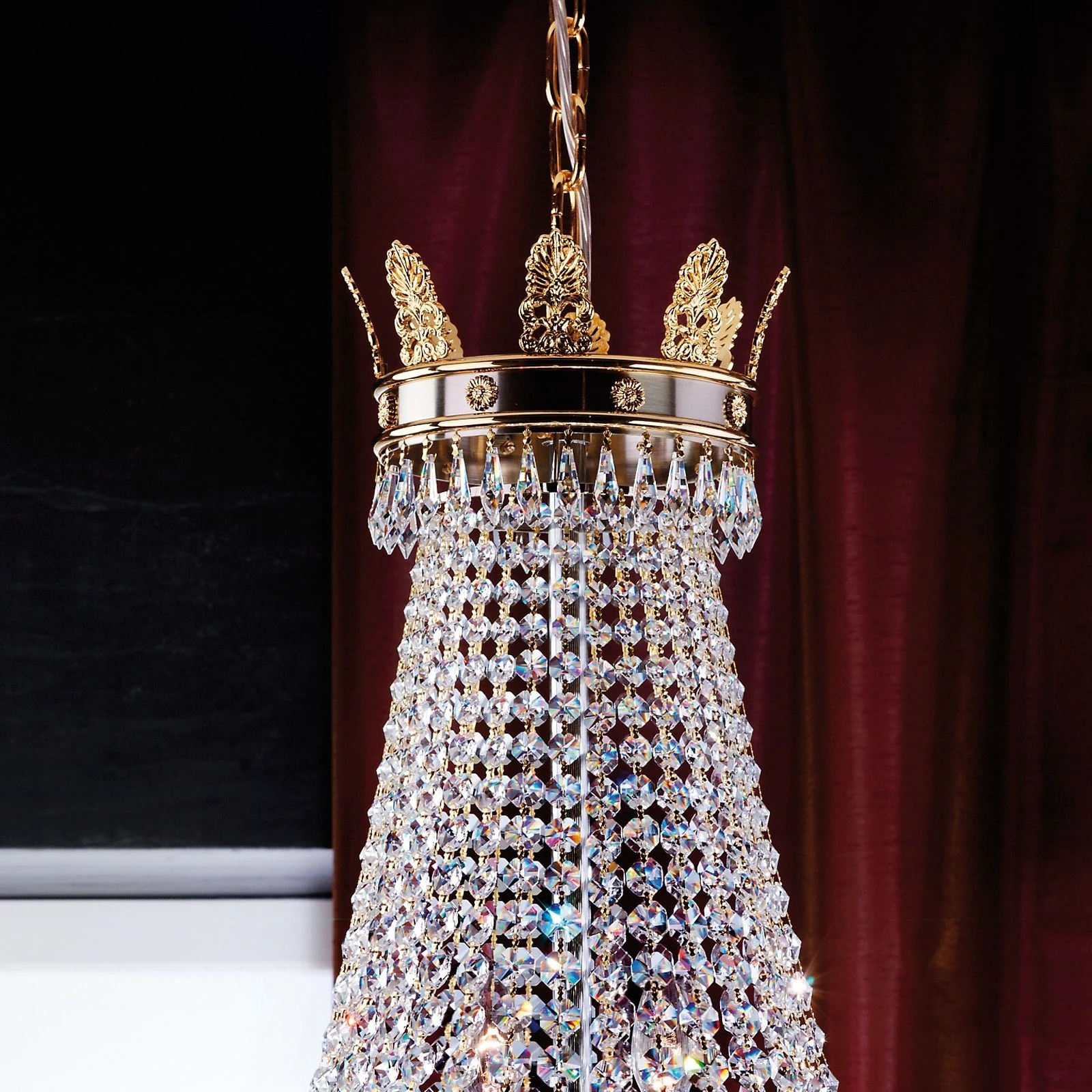 Luster EMPIRE CRYSTAL, 8+8+4 izvora svetla, 24-karatno pozlaćen, saten difuzno opalno staklo - 3