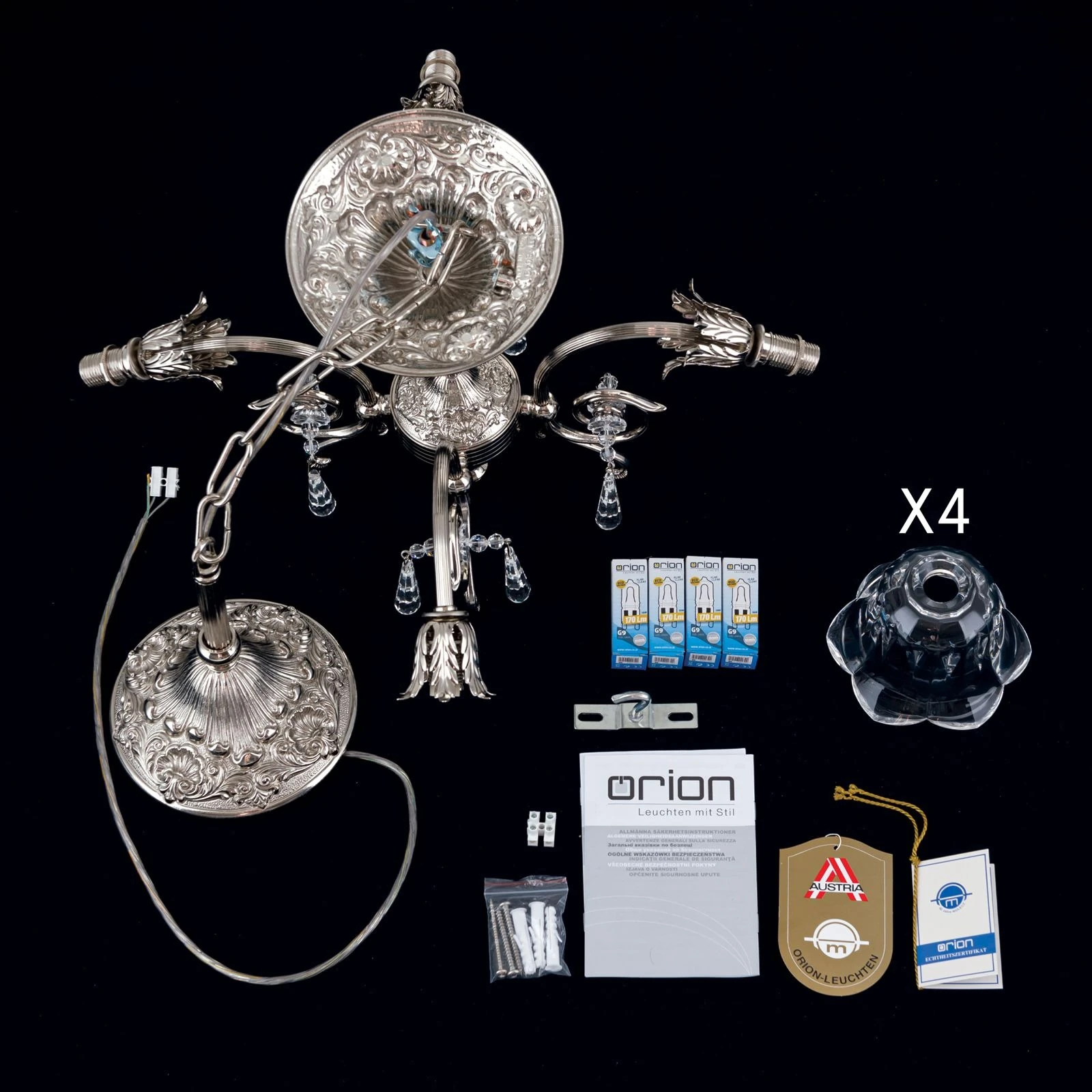 Luster LA BOHEME, 4 izvora svetla, antik srebro - 8