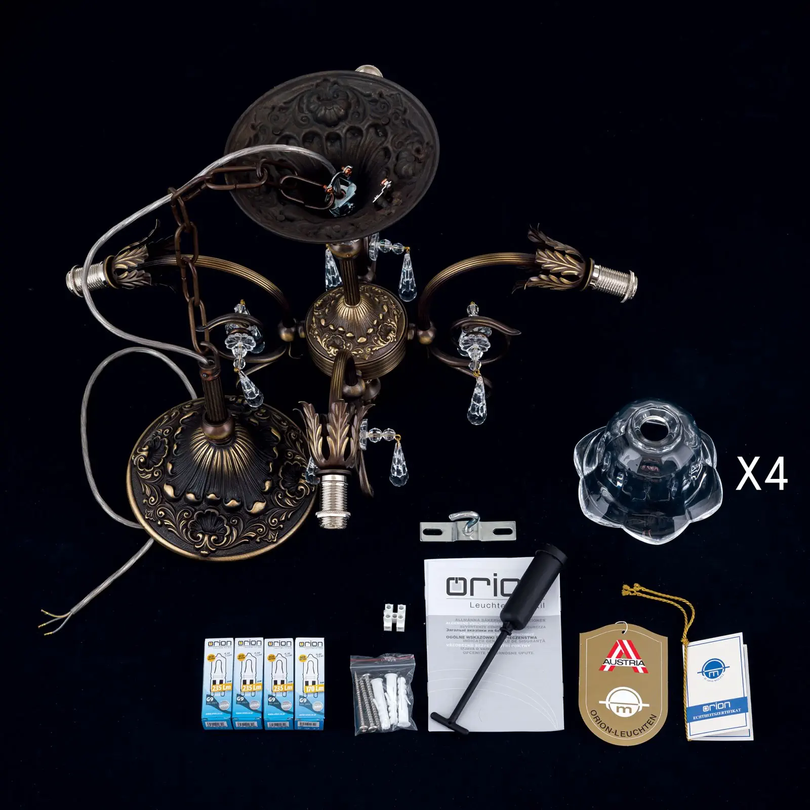 Luster LA BOHEME, 4 izvora svetla, stara patina - 8