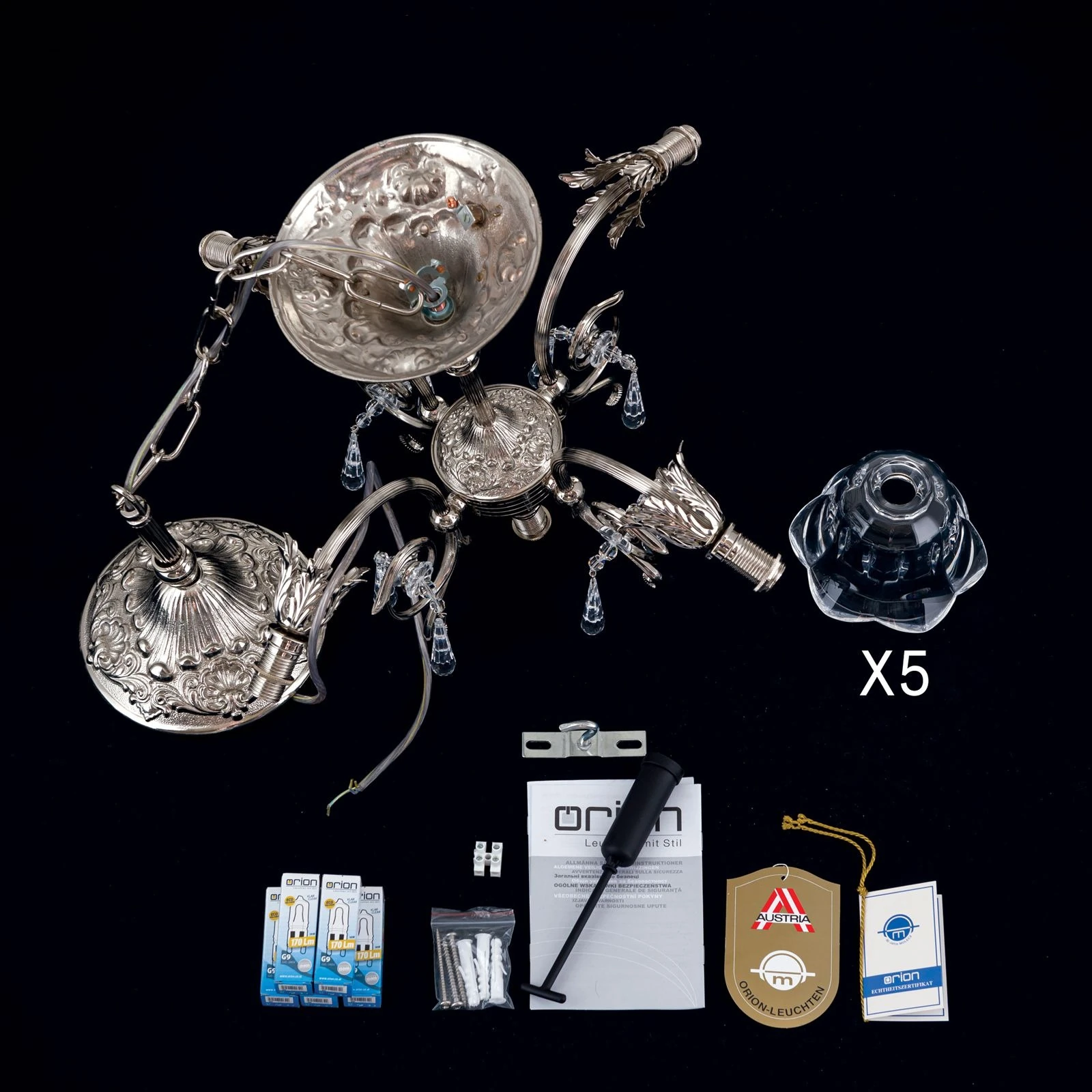 Luster LA BOHEME, 5 izvora svetla, antik srebro - 8