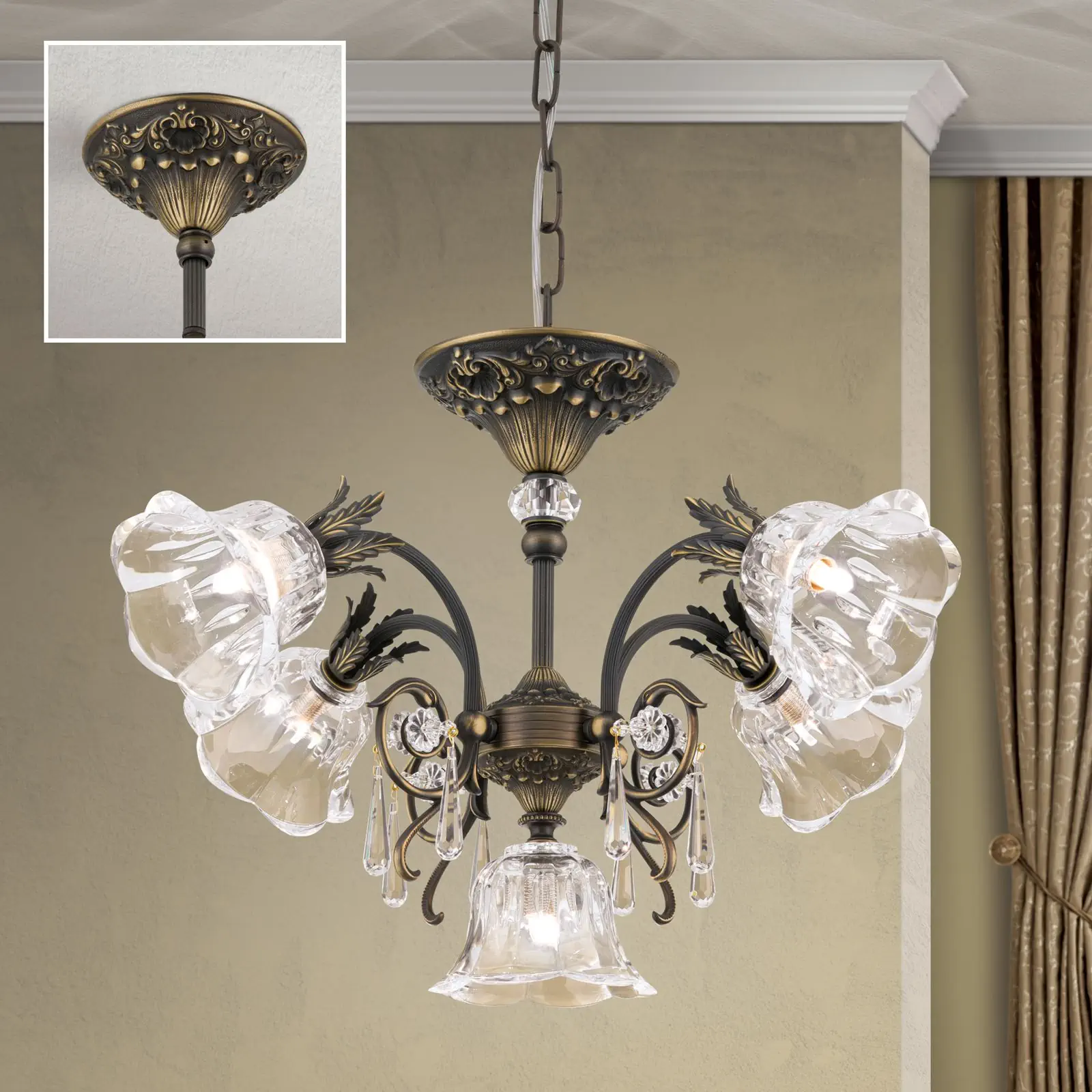 Luster LA BOHEME, 5 izvora svetla, stara patina - 2